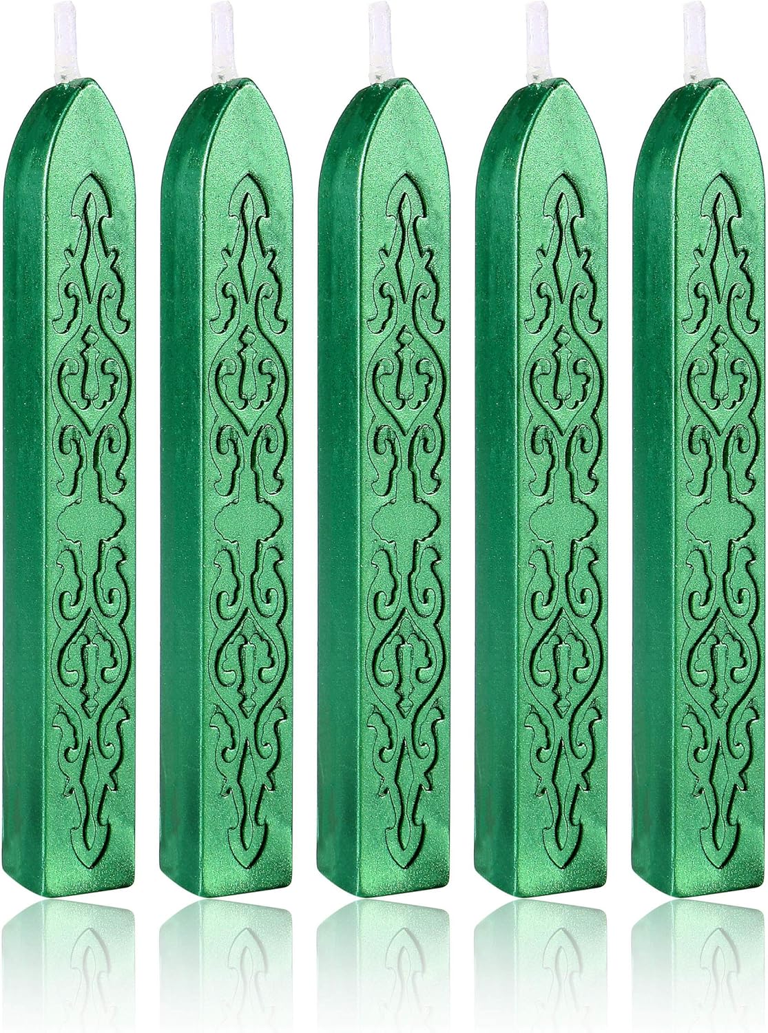 Metallic Green Sealing Wax Sticks, Yoption 5 Pcs Totem Fire Manuscript Wax Seal Sticks with Wicks for Wax Seal Stamp (Metallic Green)