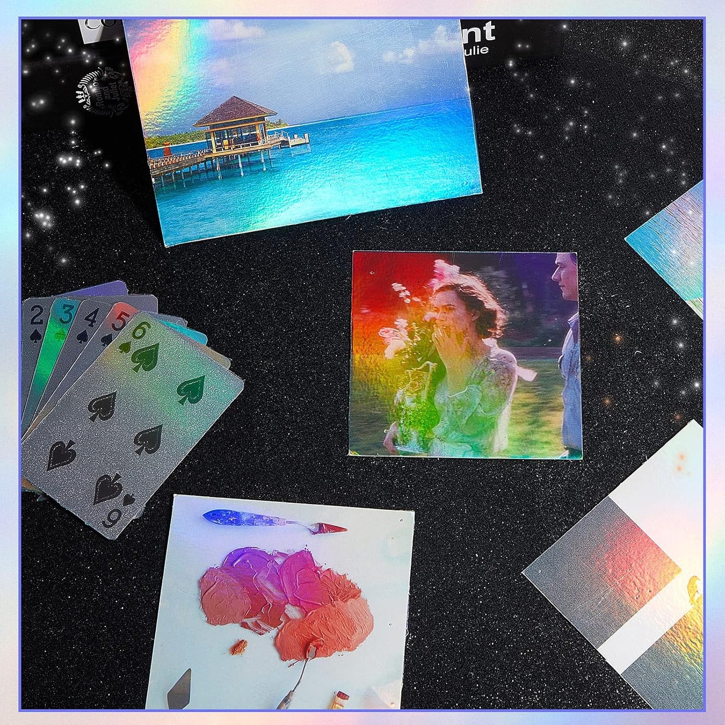 36 Sheets Holographic Sticker Paper Clear A4 Vinyl Sticker Paper Self Adhesive Waterproof Transparent Film Gem Rainbow Star Patterns, 11.7 x 8.3 Inch (Colorful)