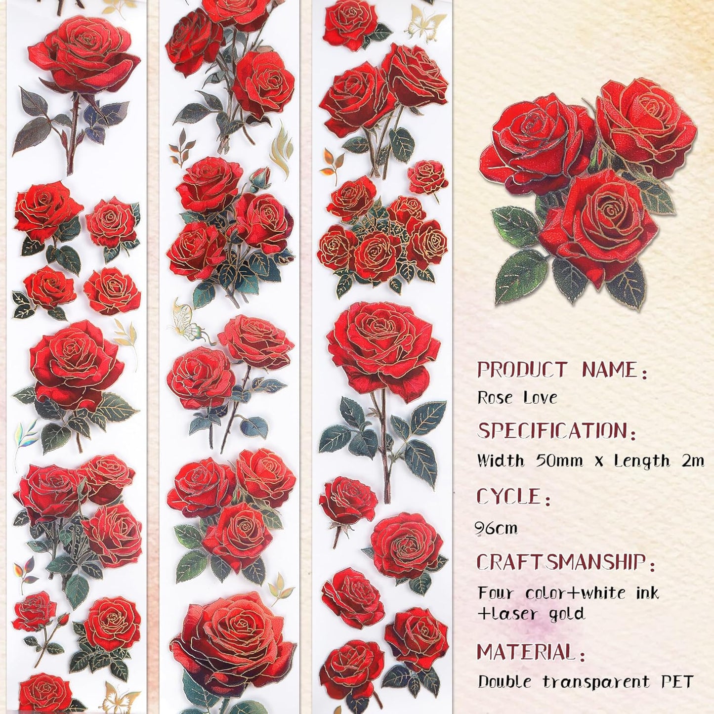 Rose Flower Scrapbook Supplies - Vintage Red Flower Junk Journal Supplies, Floral Srapbooking Tapes Art Crafts Decorative