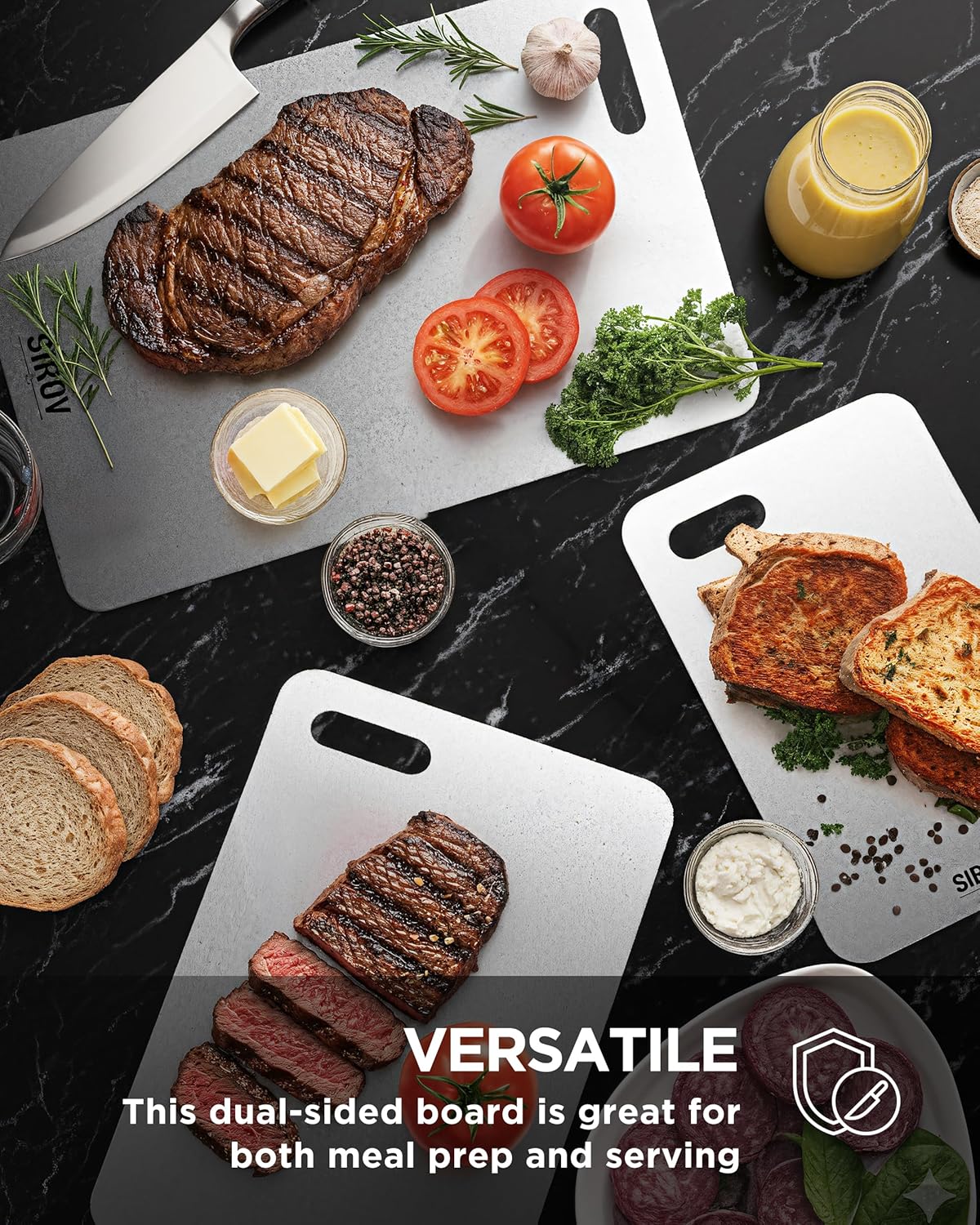 Katuchef Titanium Cutting Board for Kitchen, 100% Pure Titanium Cutting Board Food Grade,Non Toxic chopping board, Dishwasher safe, Easy to Clean(3PCS)