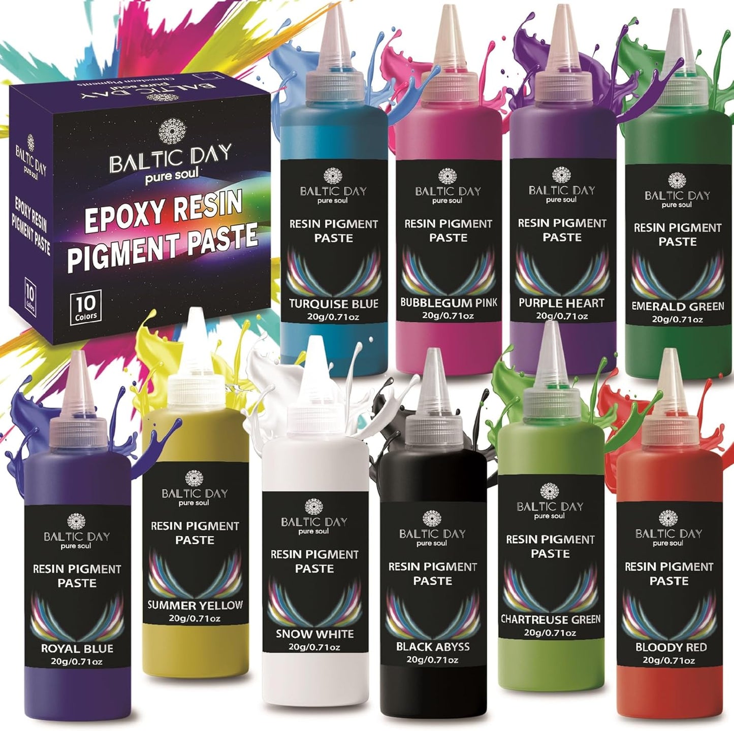 BALTIC DAY – 10 Pigment Paste for Epoxy Resin [20g] – Opaque Epoxy Colorant, Liquid Dye & Mica Powder for DIY Resin Art, Molds, Coasters, Tumblers, Jewelry Making & Wood Projects