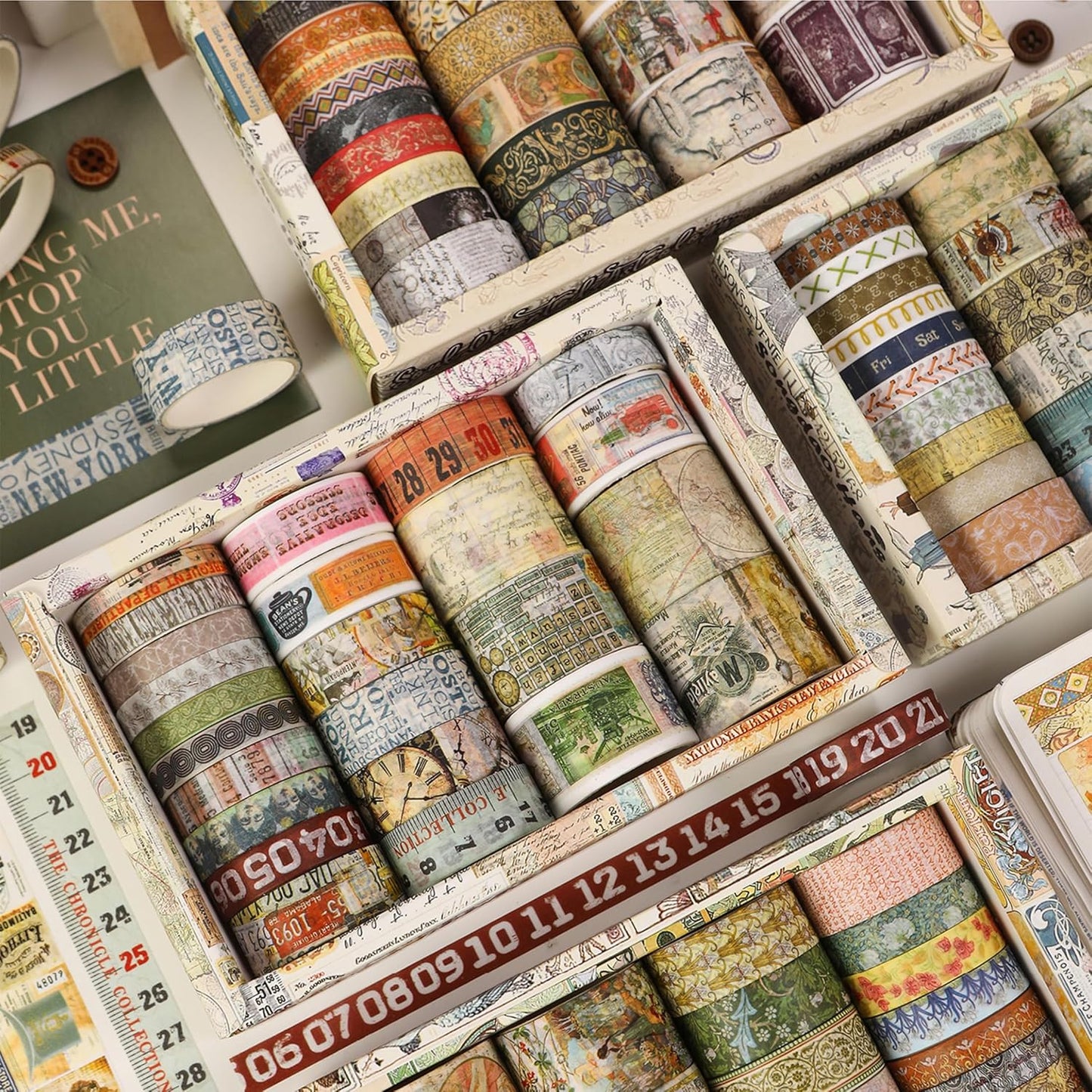 Vintage Washi Tape Set - 24 Rolls Arts Adhesive Tapes Assorted Retro Decorative Masking Tape Sets for Craft, Kids, Scrapbook, DIY, Gift Wrapping (12-Mystic Tarot)