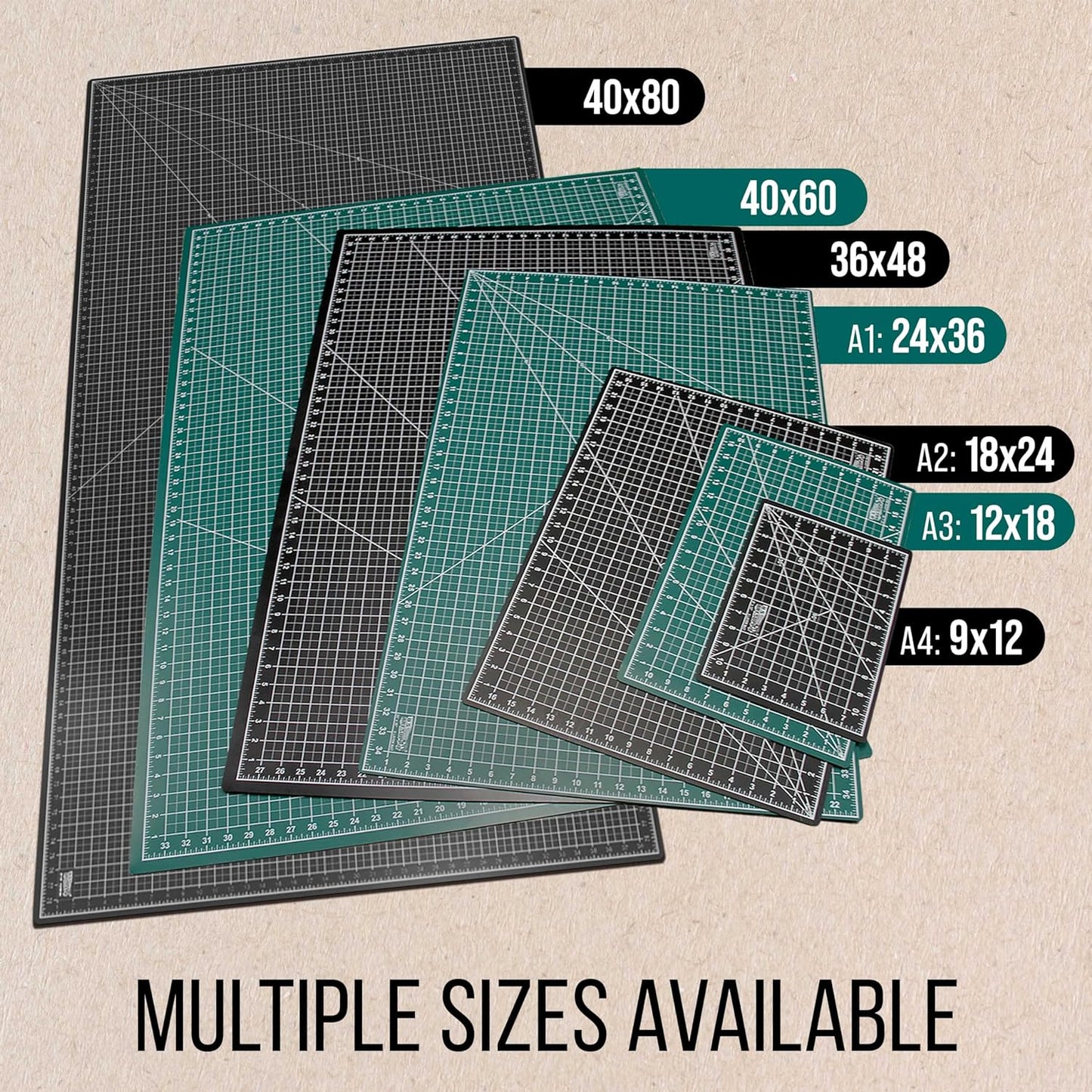 U.S. Art Supply 36" x 48" Self-Healing Cutting Mat 5-Ply - Double-Sided Green/Black Craft Mat, Non-Slip Cutting Mats for Crafts, Sewing, Quilting, Scrapbooking