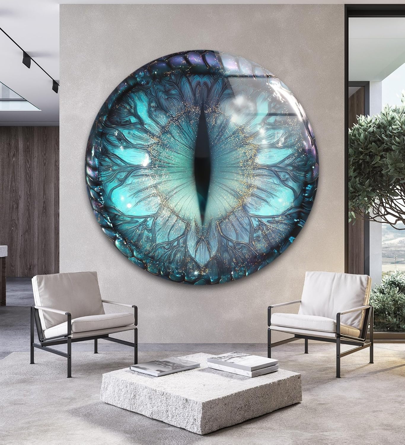 My Photostation.com 39,4''(100cm) Diameter Mystical Dragon Eye Round Glass Wall Art Tempered Glass Printing Wall Decor Large Wall Art Wall Hangings