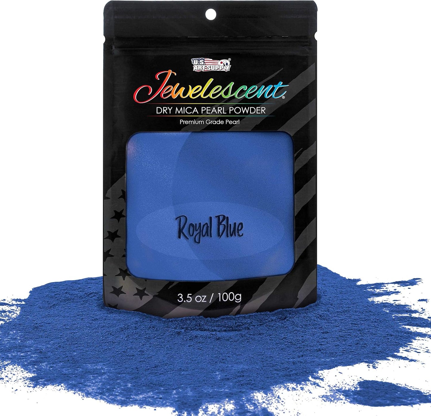 U.S. Art Supply Jewelescent Mica Pearl Pigment Powder, Royal Blue 3.5 oz (100g) Pouch - Cosmetic Grade, Epoxy Resin Color Pigment, Mica Powder for Resin, Soap, Slime, Candle Dye, Art, Crafts