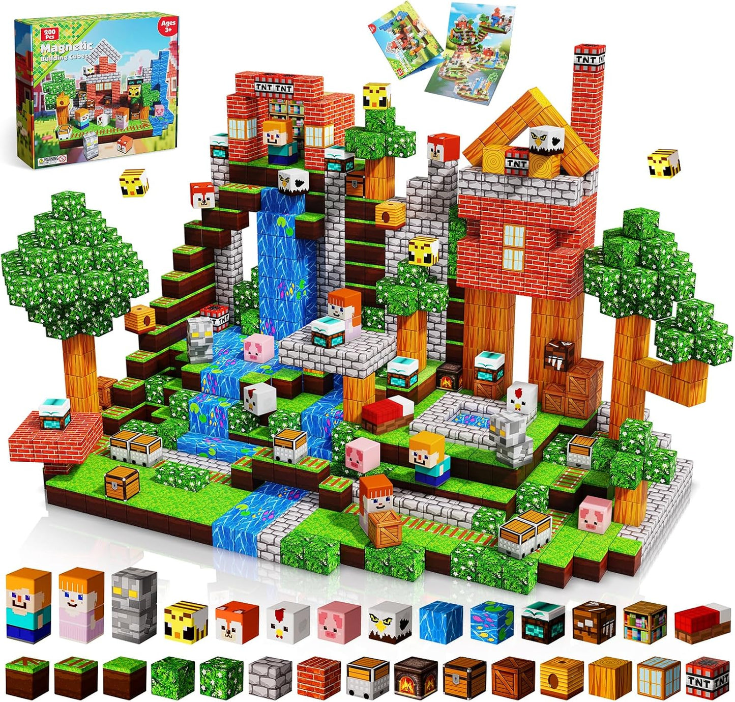200PCS Magnetic Blocks - Forest Magnetic Building Blocks, Stacking Magnets for Kids, Strong Magnets, Sensory Toy for STEM Learning Toys for Kids 3+ Boys and Girls Christmas Birthday Creative Gifts