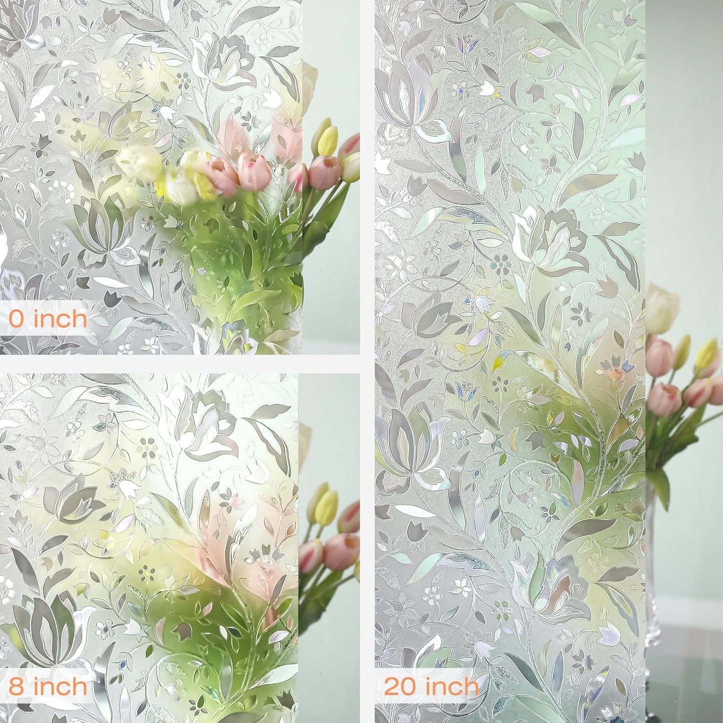 Hilarious Privacy Window Film, Tulip Window Vinyl, Stained Glass Static Stickers, 3D Decorations for Glass Windows, Removable Window Covering, Adhesive-Free Stickers (23.6'' x 118'')