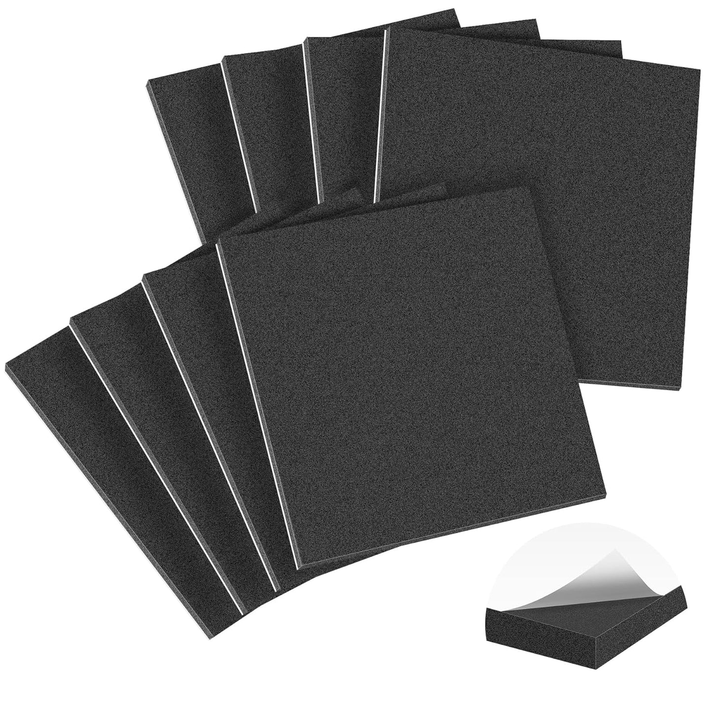 MYFAMIREA 8 PCS Adhesive Foam Padding Sheets Closed Cell Self Adhesive Sticky Foam Pads, 1/8" Thick 4'' x 4'' Neoprene Rubber Sheets Non-Slip Insulation Pads Vibration for Furniture Crafts Cars, Black