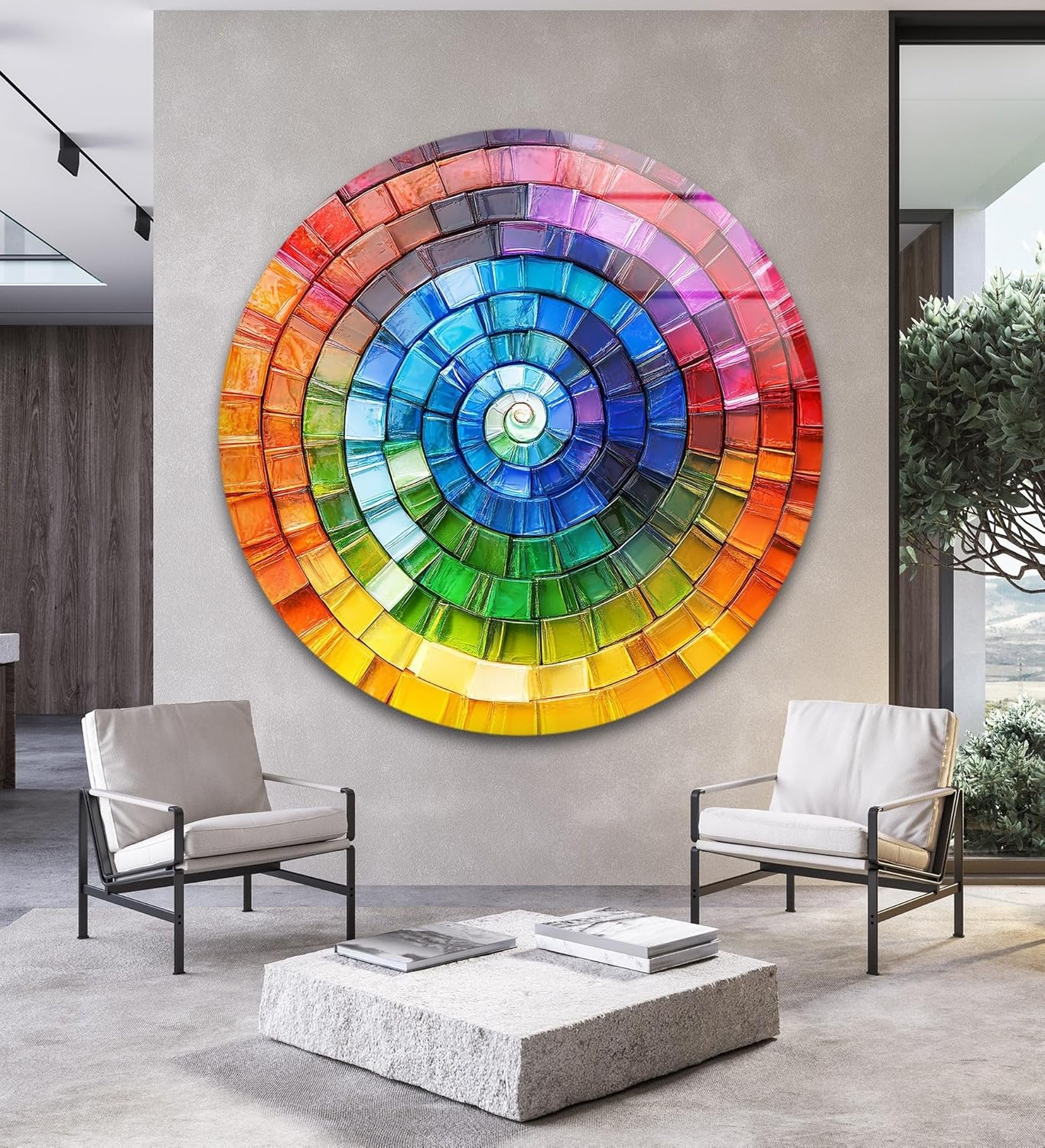 My Photostation.com 10''(25cm) Diameter Radiant Spiral Spectrum Round Glass Wall Art Tempered Glass Printing Wall Decor Large Wall Art Wall Hangings
