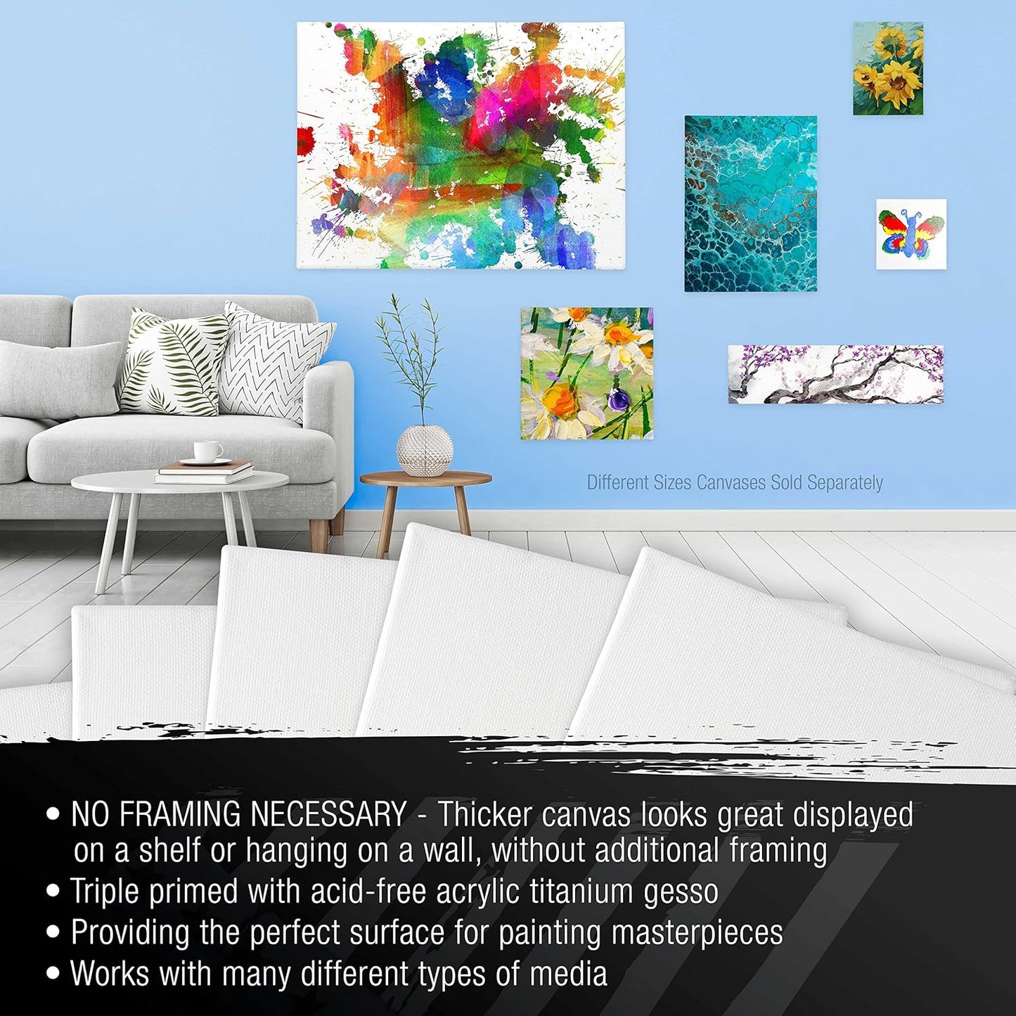 U.S. Art Supply Square Stretched Canvas for Painting 10x10 inch Gallery Depth 1-1/2" Thick, 4-Pack - 12oz Acrylic Gesso Triple Primed, Professional Artist Quality, 100% Cotton - Pouring, Oil Paint