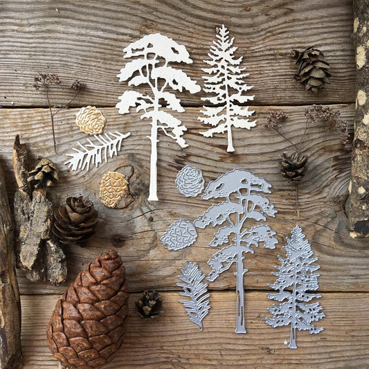 Mvchifay Cutting Dies Christmas Metal Stencils Scrapbooking Tool DIY Emboss Paper Card Making (Pine Trees-11x10cm)