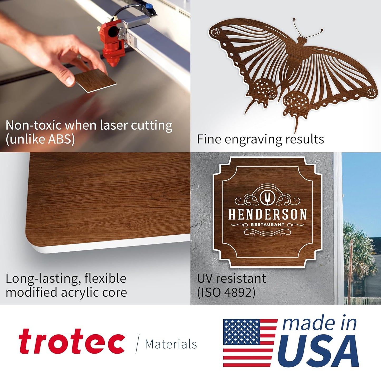 Trotec TroLase | 12"x24"x1/16", 4 Pcs | Pearwood/White | 2 Ply | Modified Acrylic | Laser Engraving Double Color Plastic Sheet | Engraving Blanks for Laser, Saw, Guillotine | Made in USA
