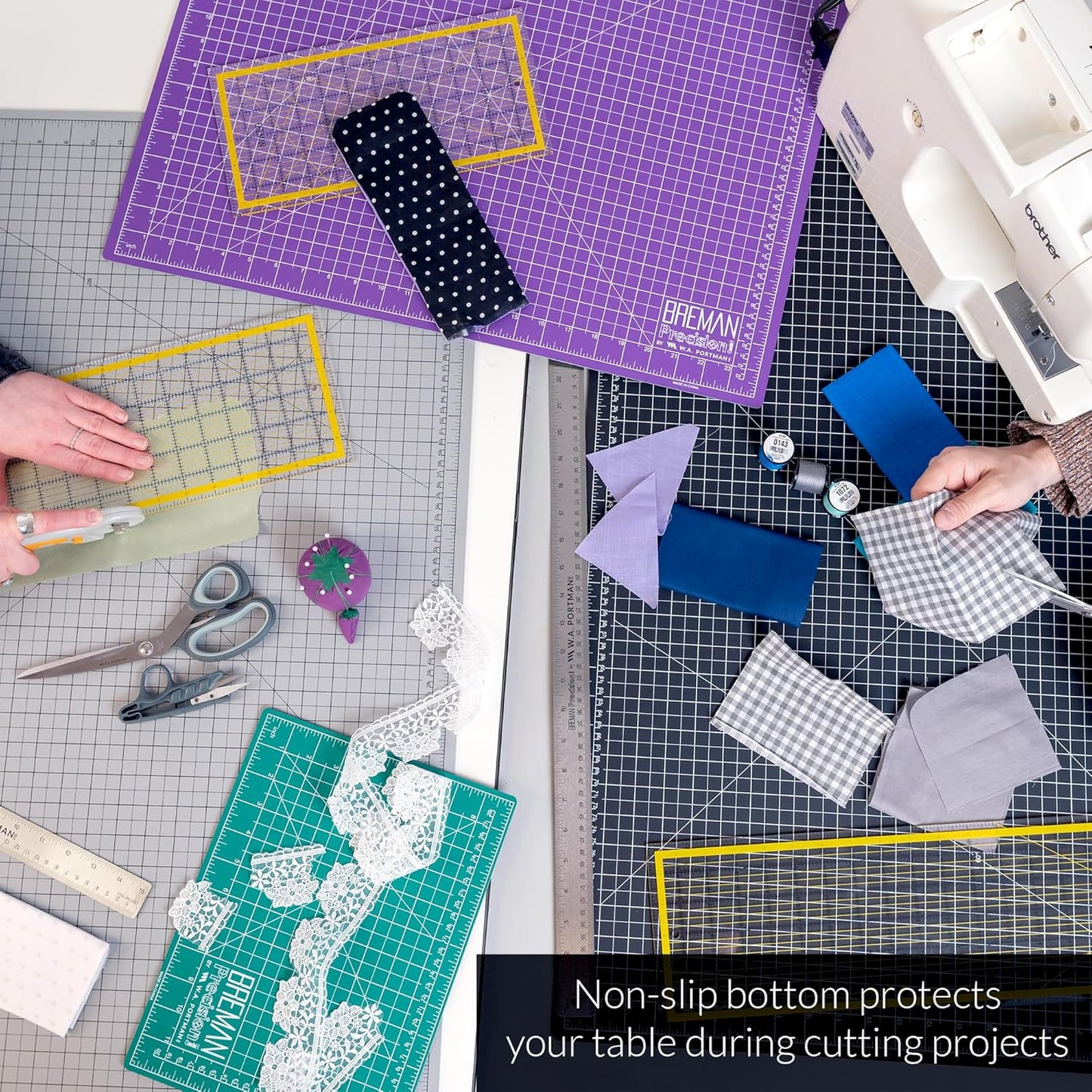 Breman Precision 12x18 Inch Self Healing Cutting Mat - 2-Sided 5-Ply PVC Green/Black Cutting Mats for Crafts, Sewing, Quilting and DIY Projects - Durable and Non-Slip Design with Precise Grid Lines