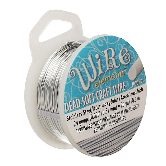 The Beadsmith Wire Elements Craft Wire – Tarnish Resistant, Soft Temper, Round, Stainless Steel Color – 0.51mm, 24 Gauge, 20 Yard Spool – Jewelry Making, Wire Wrapping, Floral, & Other DIY Crafts…