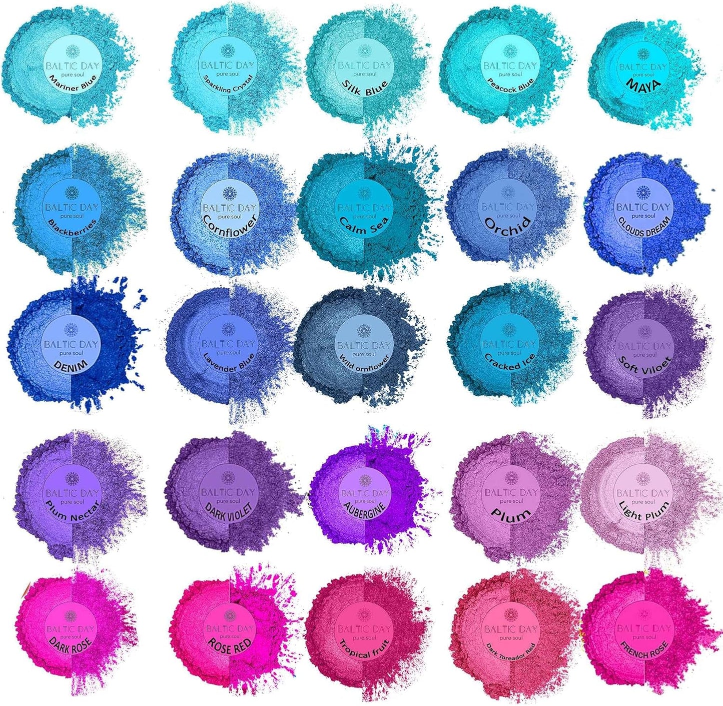 BALTIC DAY - Mica Powder, 100 Colors - Mica Powder for Epoxy Resin - Epoxy Resin Color Pigment Powder - Pigments for Soap Making, Candle, Slime, Lip Gloss, Nails, Paint, Acrylics