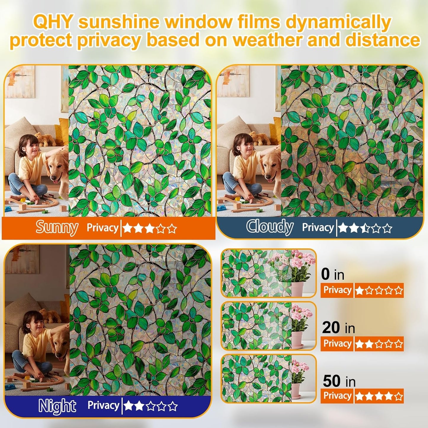Stained Glass Window Privacy Film Decorative Rainbow Static Clings – Ideal for Home & Office, Adhesive-Free, Removable, UV-Blocking (Green Rainbow, 23.6 X 78.7 in)