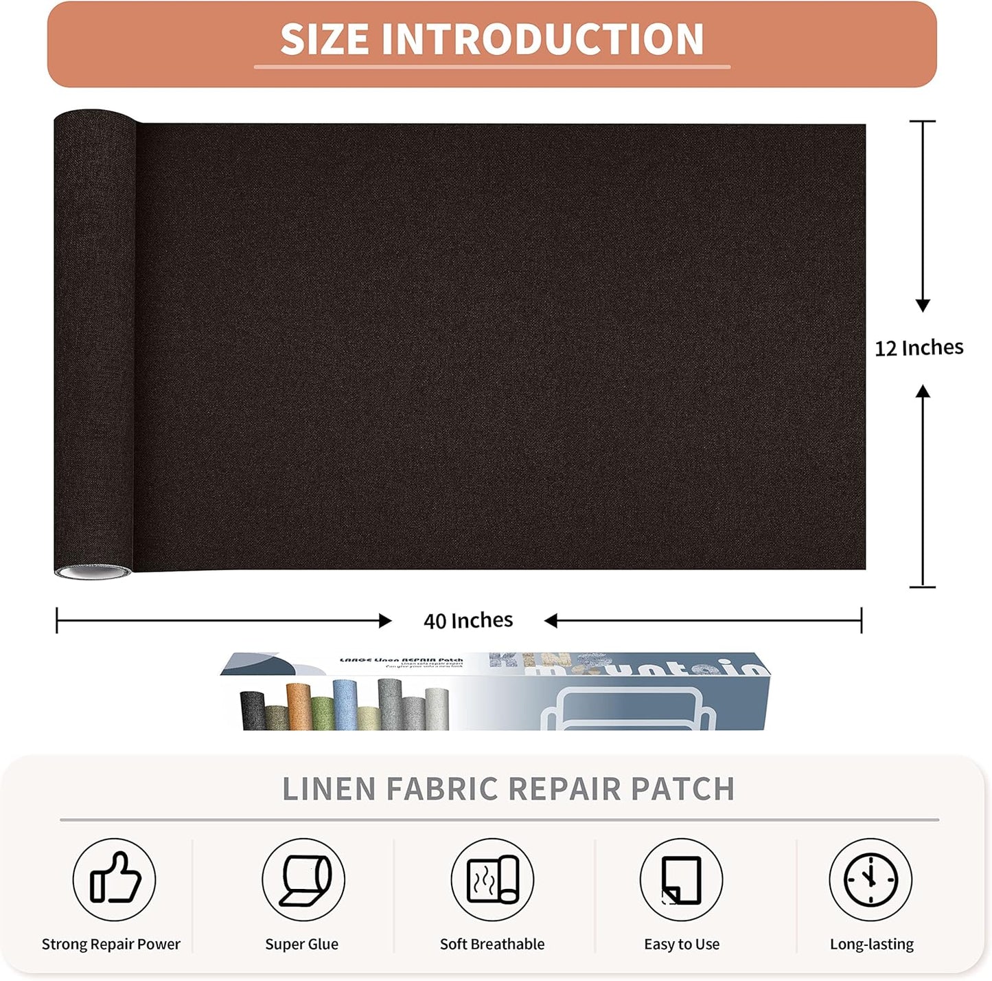 Fine Linen Repair Patches, Self-Adhesive Linen Fabric Patches, 12X40 inch Extra Size, Multi Color, Can be Used for Linen Sofa Repair and Linen Clothes Repair (12" x 40", Dark Brown)