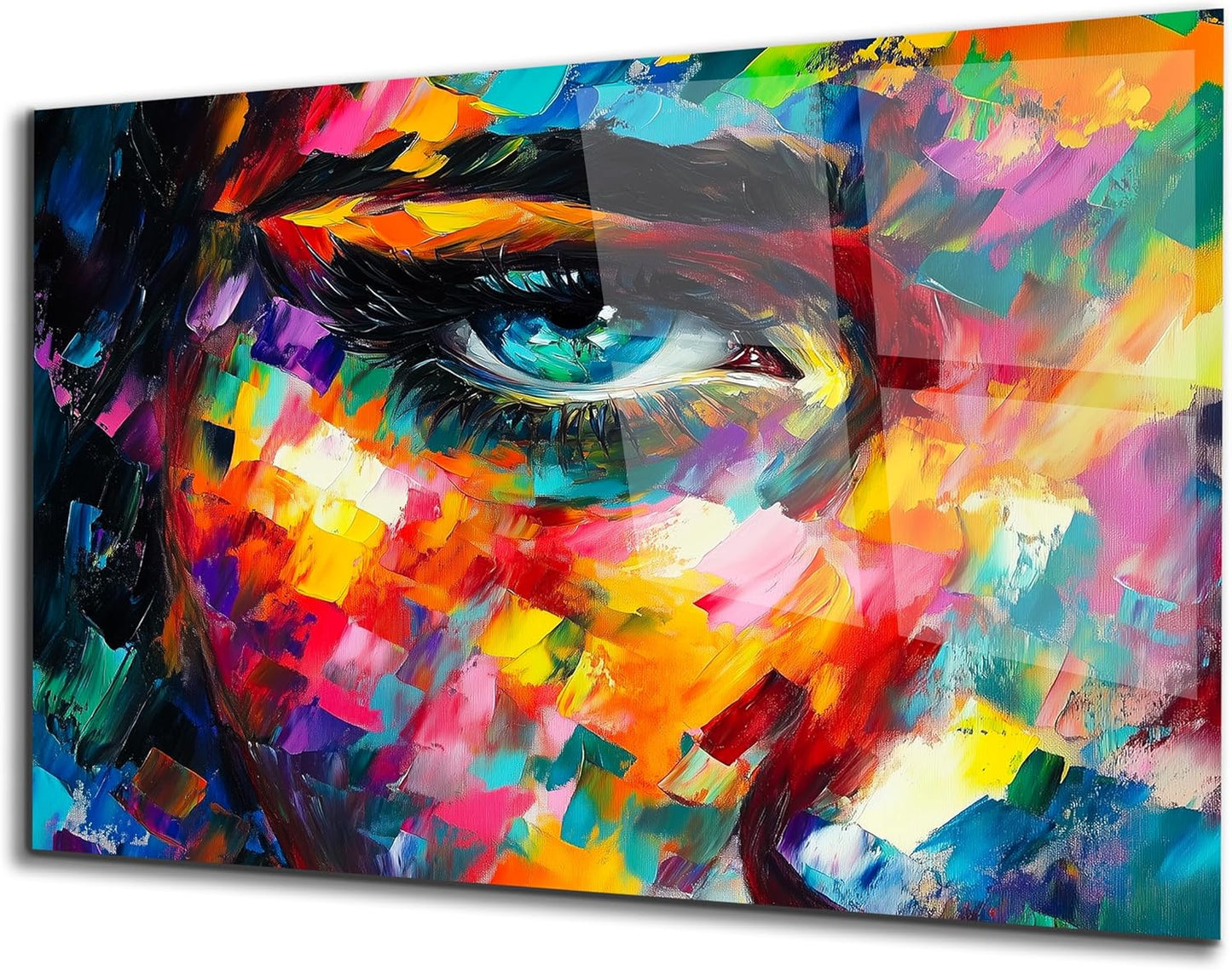 SpiritualHands Women Eye Glass Wall Art Oil Painting for Living Room, Tempered Glass Modern Prints Decor, Large Vivid Color Panel for Bedroom, Kitchen, or Office