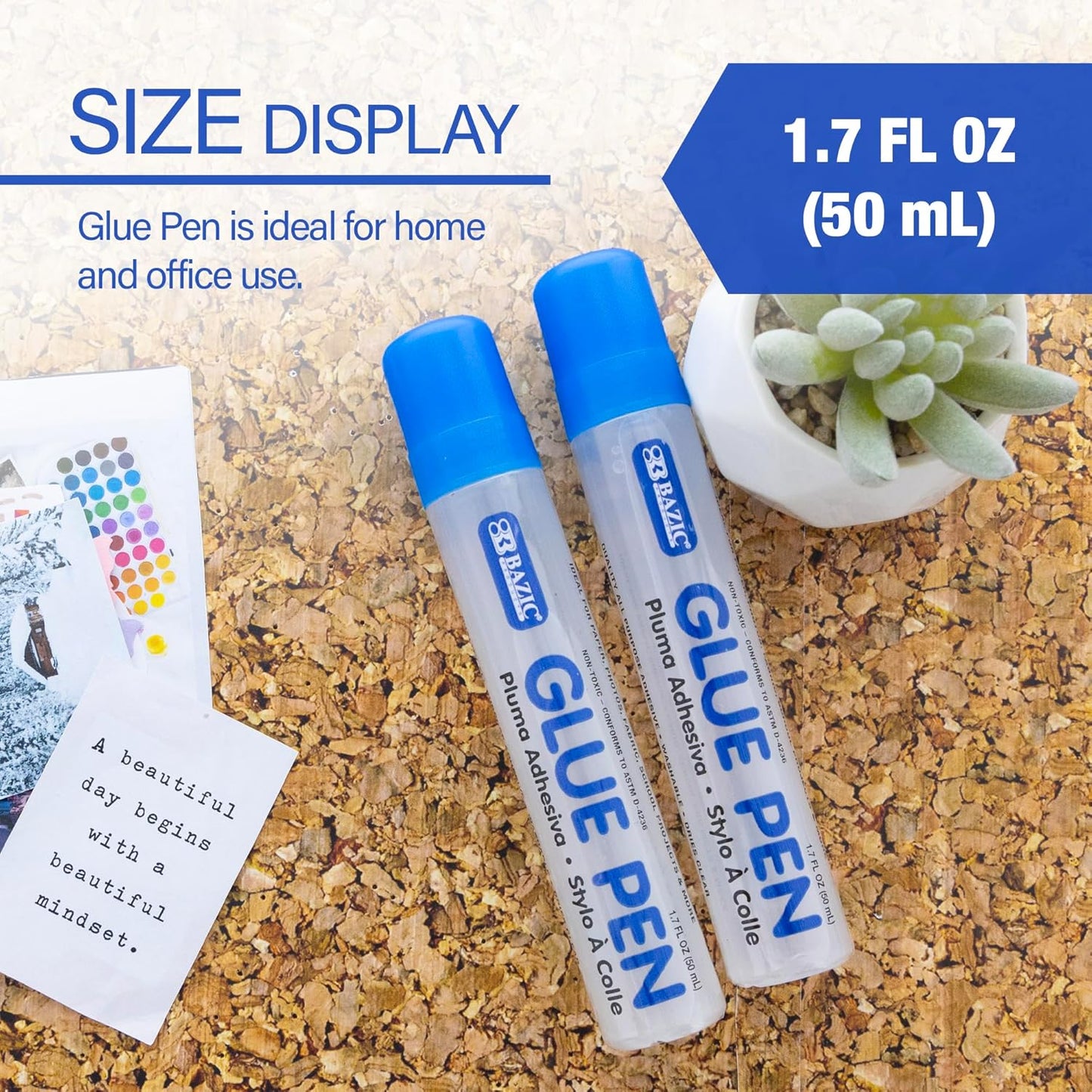 BAZIC Products Washable Glue Pen 1.7 Oz. (50 mL), Liquid Clear Glues Bond Adhesive for Art Crafts Project at School Home Office (2/Pack), 2-Pack