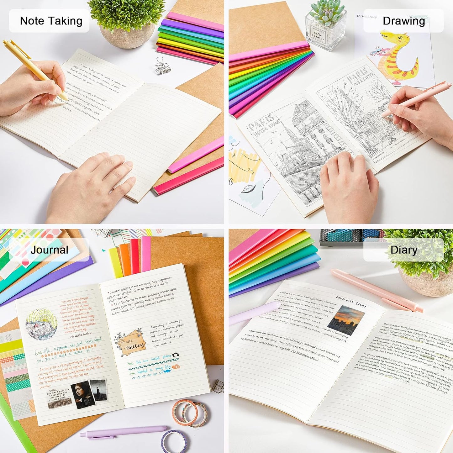 feela 80 Pack Composition Notebooks Bulk, Kraft Cover Lined Blank College Ruled Composition Travel Journals with Rainbow Spines For Women Students Business, 60 Pages, 8.3”x 5.5”, A5, 8 Colors