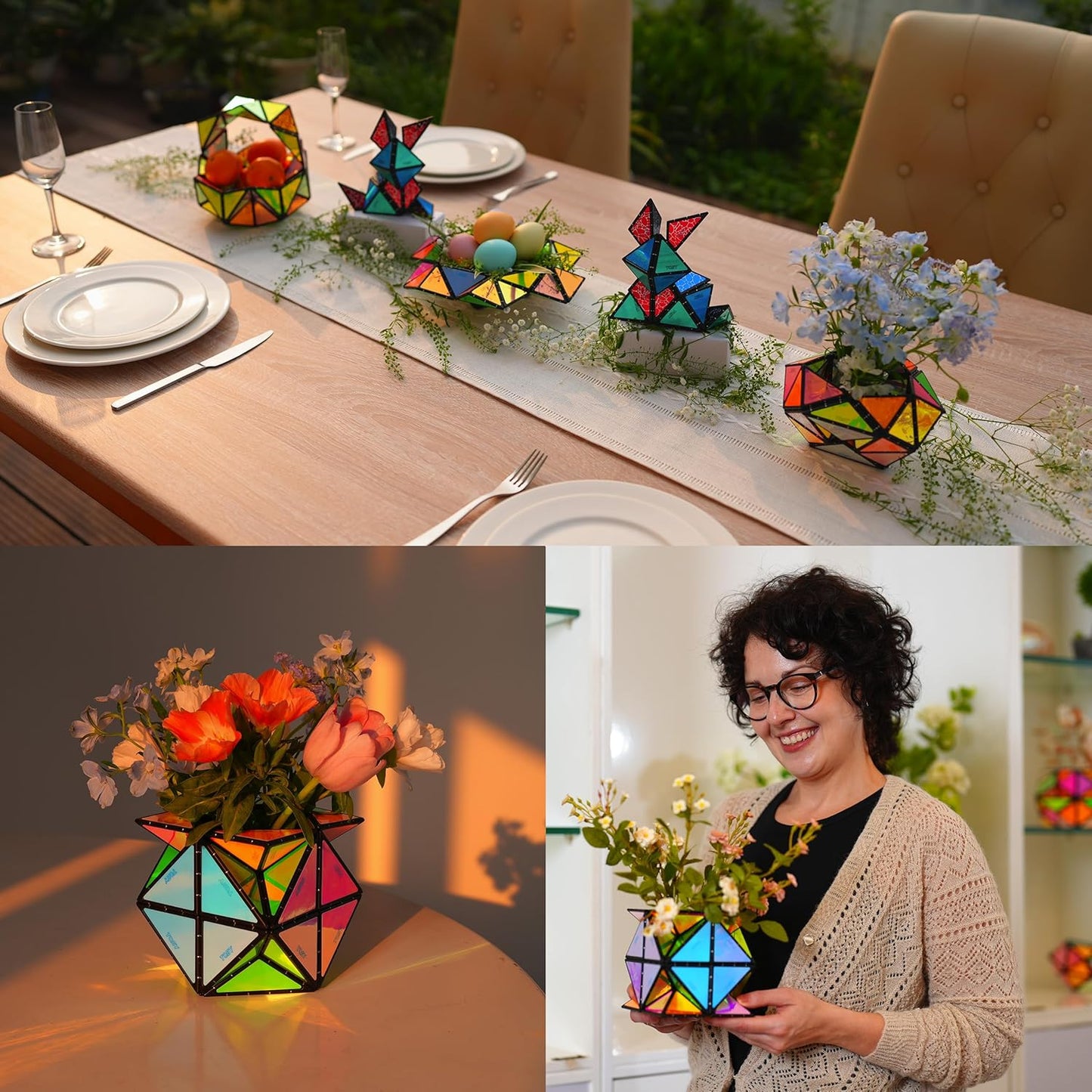 TOSY Magnet Pyramid Glow - 1 Cube Transforms into 1 Billion Shapes, 12 Pieces, 243 Rare Earth Magnets, Glowing, Holographic Design Magnet Tiles Creative Puzzle STEM/STEAM Toy, 2-Pack