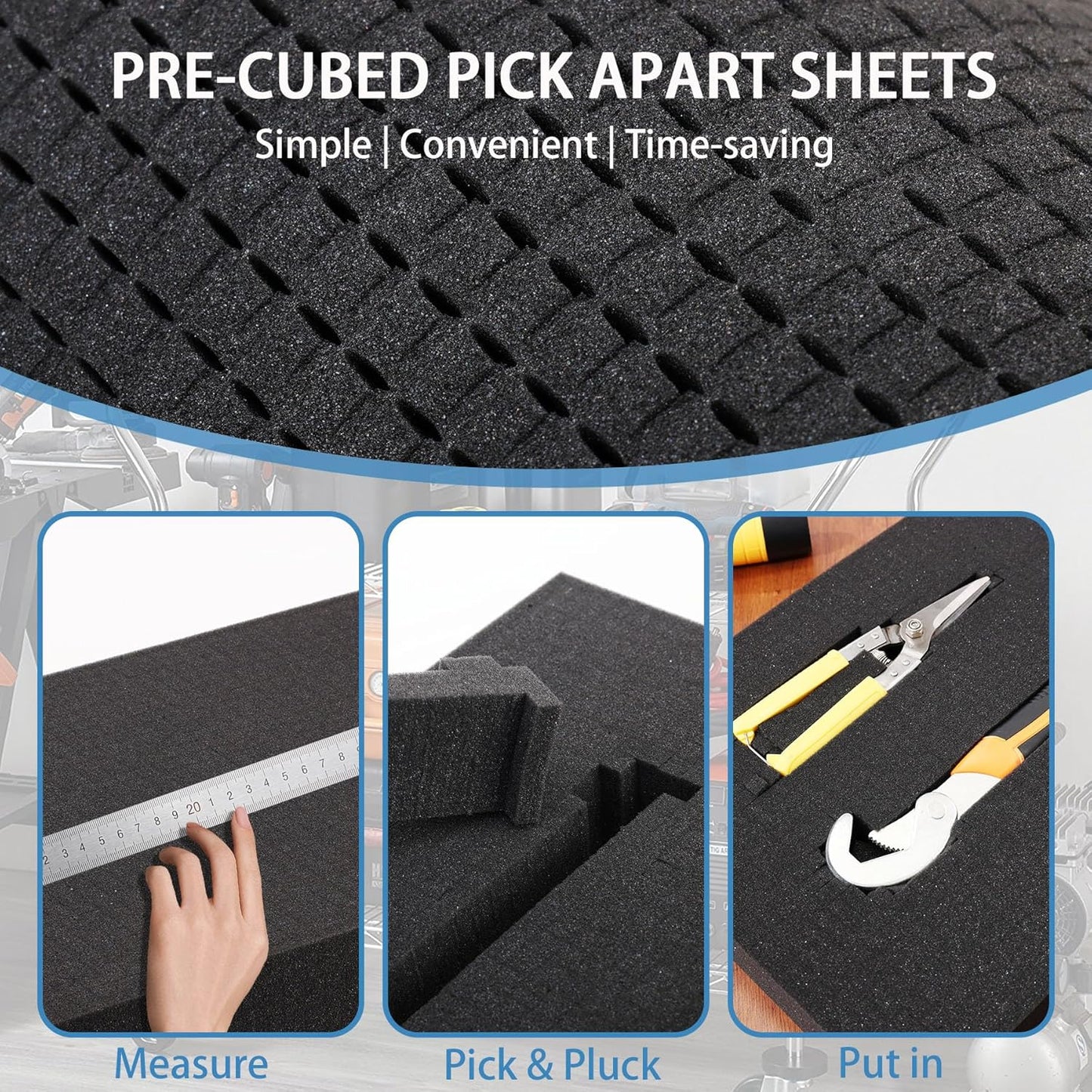 Coengwui Pick and Pluck Foam Inserts, Pre-Cubed Pick Apart Sheets for Crafts Toolbox Game Box Camera Cases Drawer Storage (2Pack 16 x 12 x 2" with 0.4" Bottom Padding)