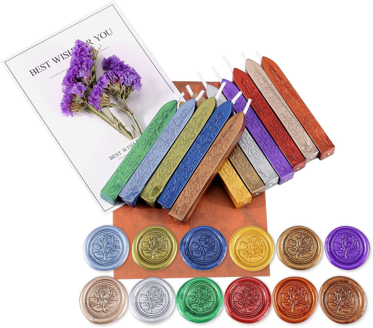 Yoption 12 Color Sealing Wax Sticks with Wicks, Antique Metallic Totem Fire Manuscript Seal Wax for Wax Seal Stamp (12 Metallic Colors)