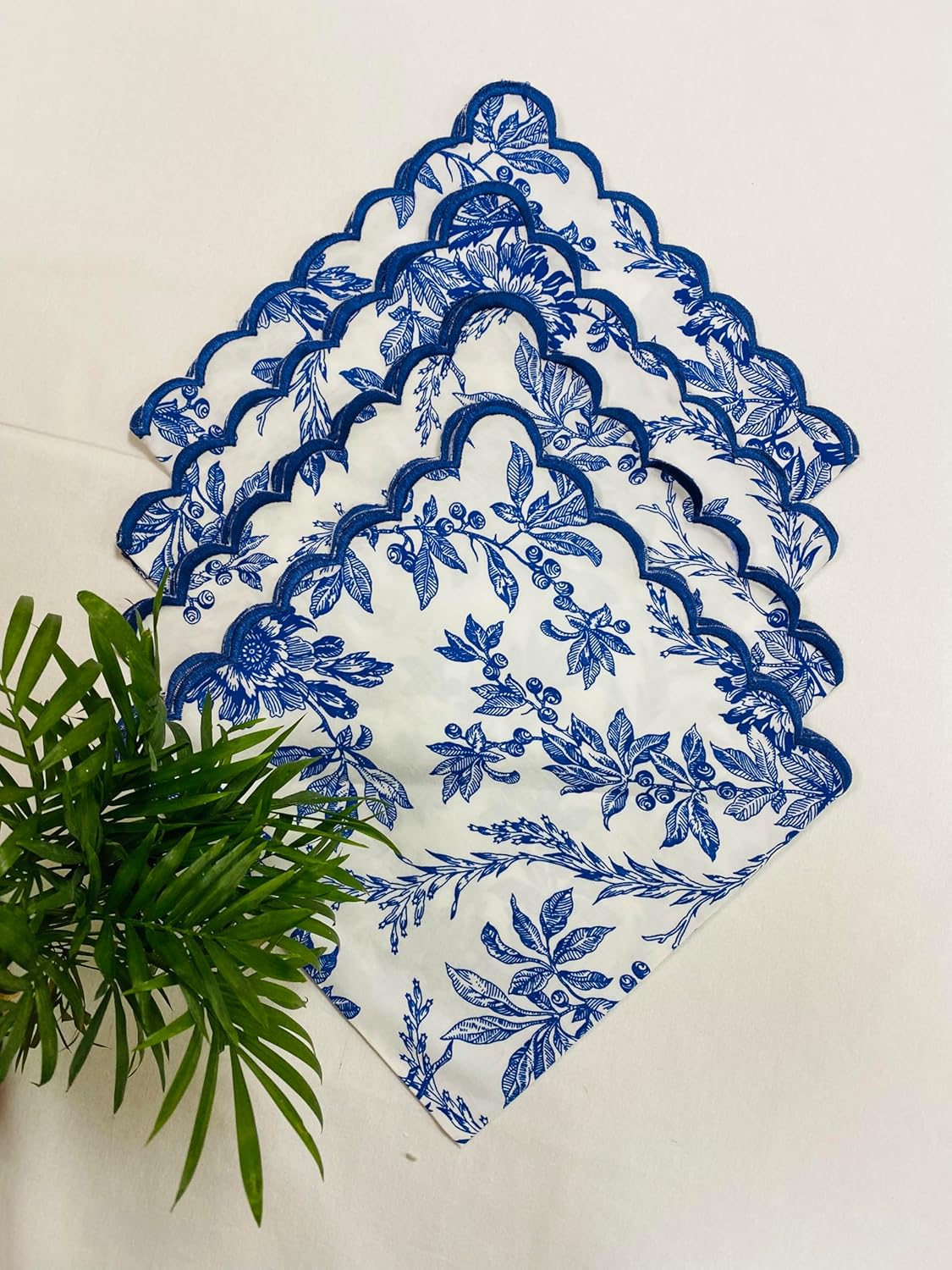 Ridhi Incremental Blue Hand Block Print Napkins 18" x 18" Set of 4 Reusable Cotton Dinner Napkins for Weddings, Parties & Everyday Dining, Thanksgiving, Christmas, Fall