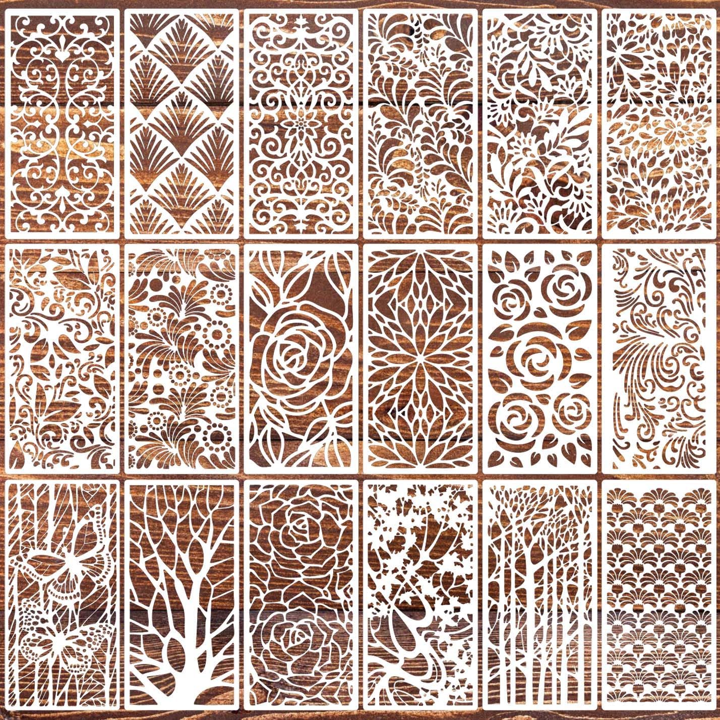 Stencils for Crafts Reusable Texture Stencils Background Stencil Leaf Floral Templates for Painting on Wood Furniture Card Canvas Paper Scrapbook(Border Stencil03-18p)