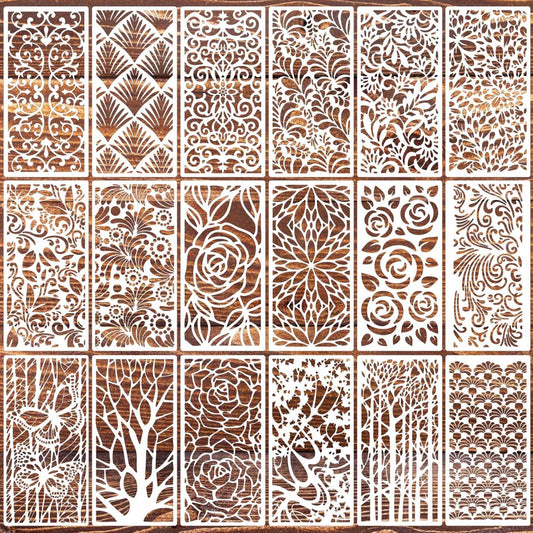 Stencils for Crafts Reusable Texture Stencils Background Stencil Leaf Floral Templates for Painting on Wood Furniture Card Canvas Paper Scrapbook(Border Stencil03-18p)
