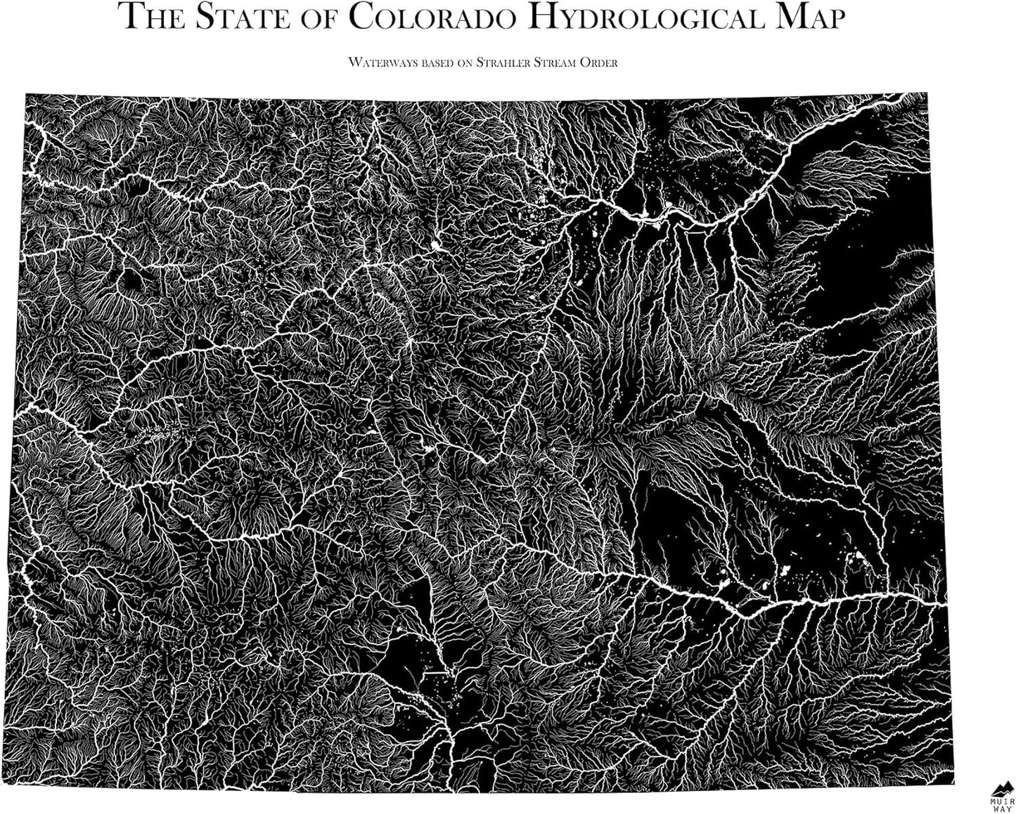 Muir Way Hydrological River Map of Colorado - Watershed Topographic Wall Art for Home, Office, or Travel Decor - Unframed Flat Paper Print, 18x24
