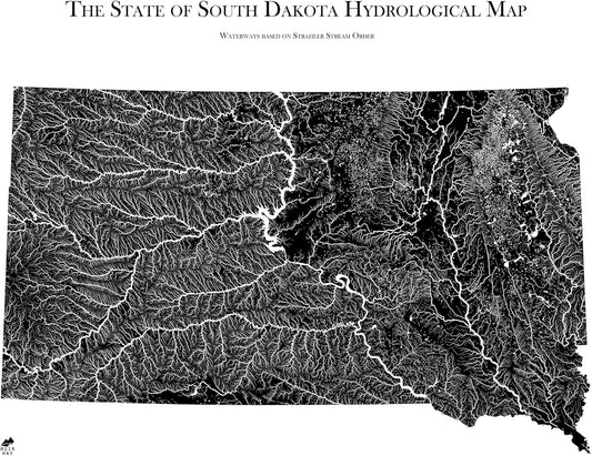 Muir Way Hydrological River Map of South Dakota - Watershed Topographic Wall Art for Home, Office, or Travel Decor - Unframed Flat Paper Print, 24x30
