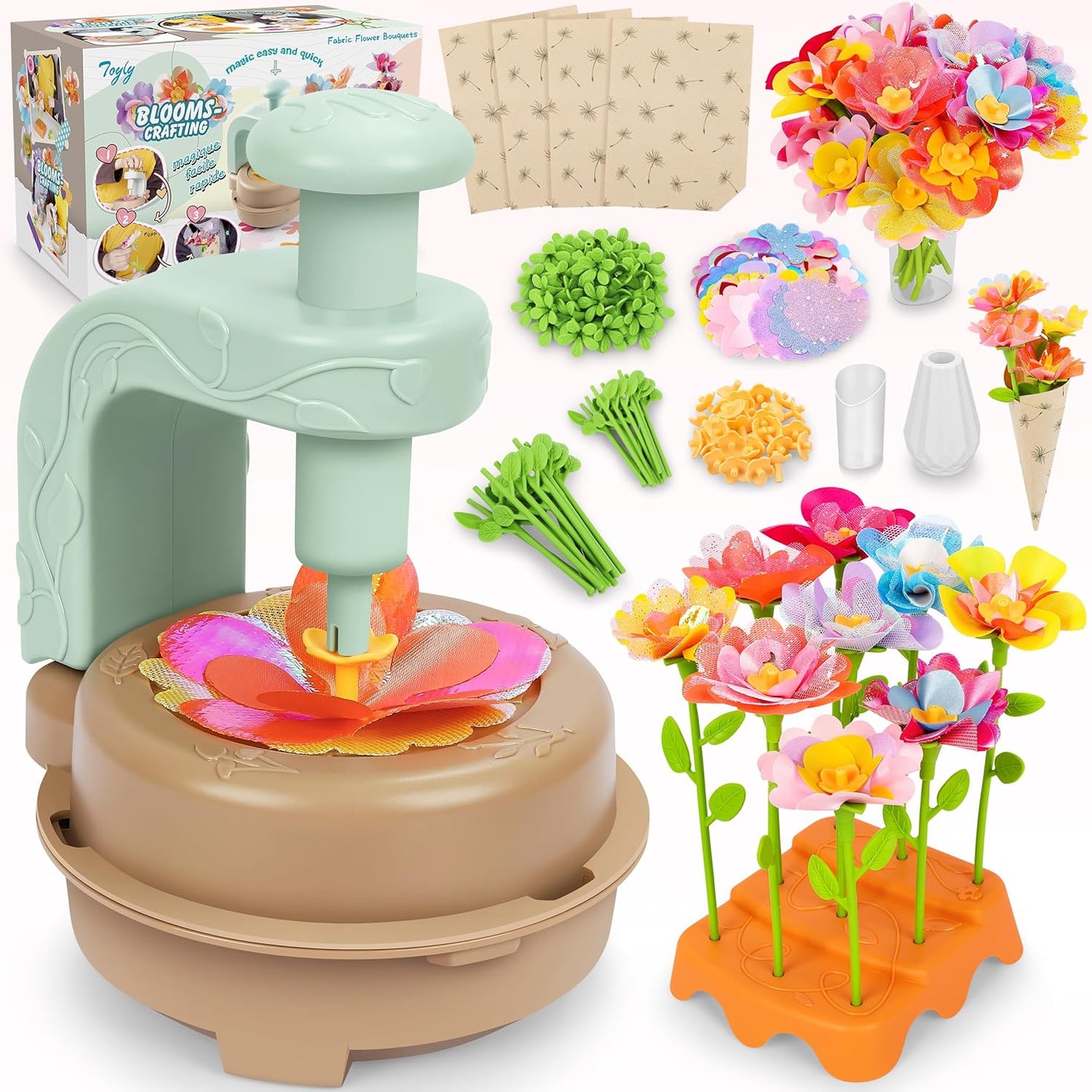 Fabric Flower Bouquets Toys, DIY Craft Kits Toys for Kids - Flowers Market Toy, Build Your Flower Bouquet, Arts & Crafts for 4 5 6 7 8 Year Toddler Girl, Educational Activity Preschool B-Day Gifts
