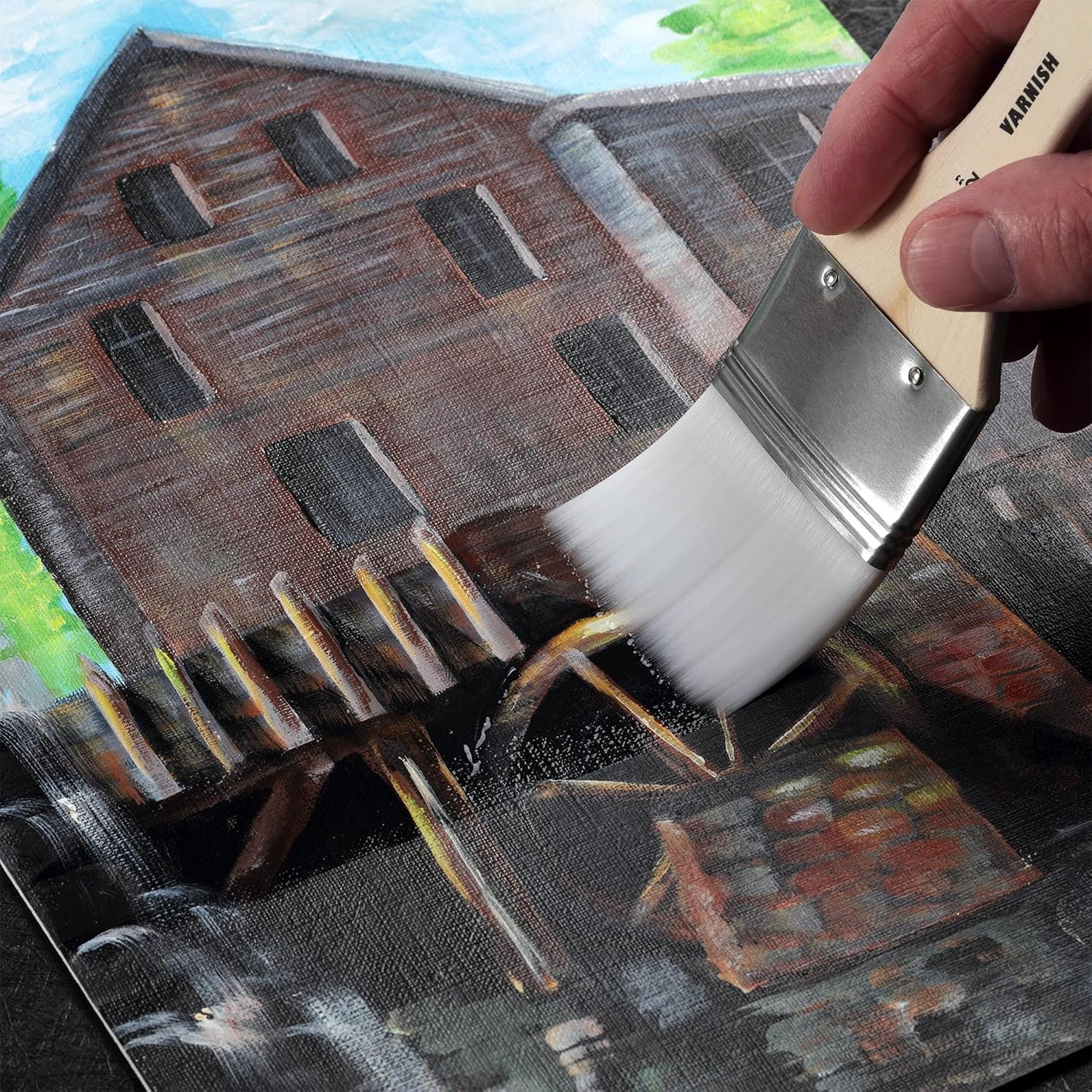 Jerry's Artarama InstaVar™ Gloss Picture Varnish & Varnish Brush Sets - Perfect for Varnish Paintings, Artists, Professionals, Restoration, & More! - 33.8oz Bottle w/ Set of 6 Brushes