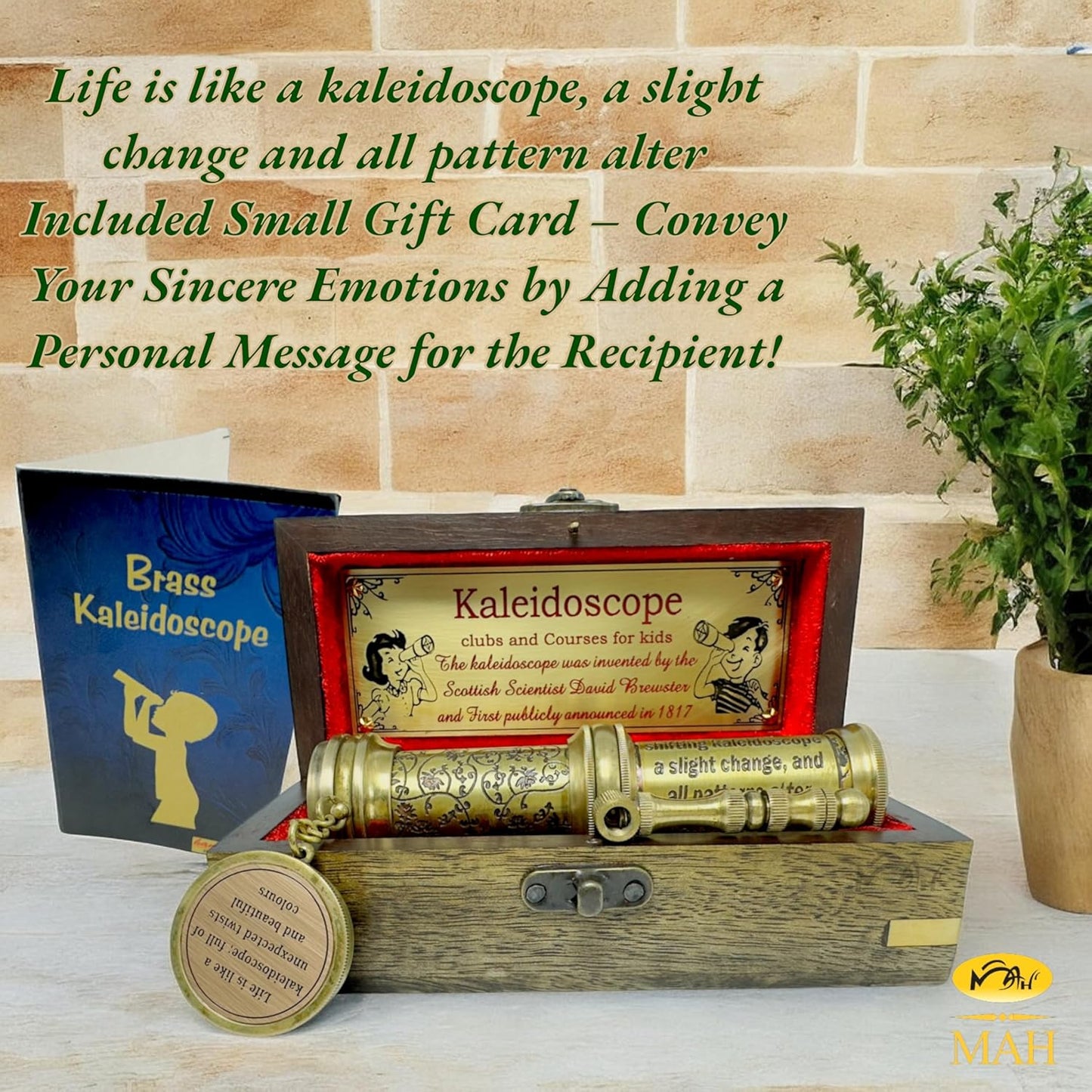 Handcrafted Brass Kaleidoscope – Vintage Nautical Collectible Gift for Kids, Teens & Adults – Sentimental Keepsake with Greeting Card – Educational Toy & Home Décor Accent – Timeless Pattern Design