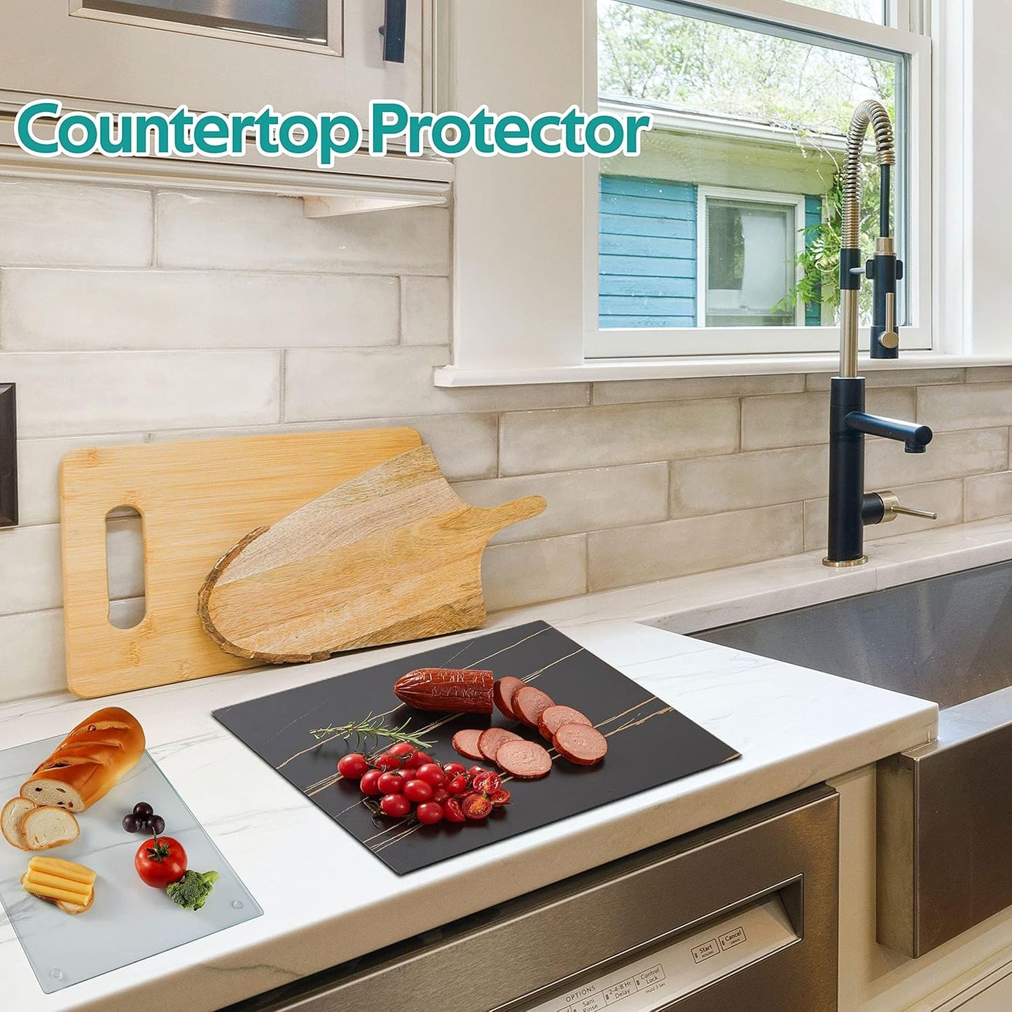 Murrey Home Glass Cutting Board for Kitchen Counter, Tempered Glass Chopping Boards Dishwasher Safe, Small Clear Countertop Tray, Scratch Resistant, Heat Resistant, Non Toxic, Frosted, 16"x12"