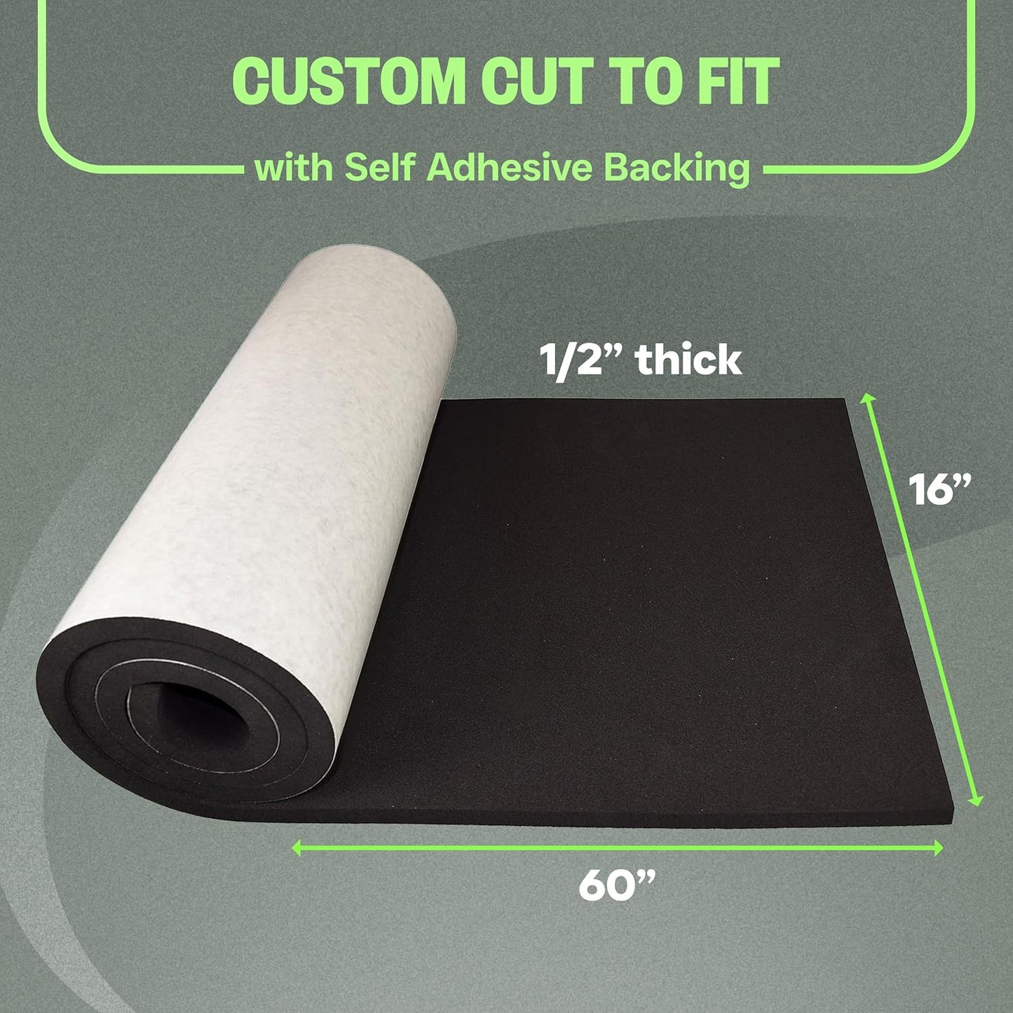 XCEL Foam Roll with Self Adhesive – Black, 60" x 16" x 1/2" Closed Cell Foam Rubber Water Resistant Padding Sheet – Home, Marine, Garage, Auto Insulation & Cosplay (Black, 60" x 16" x 1/2")