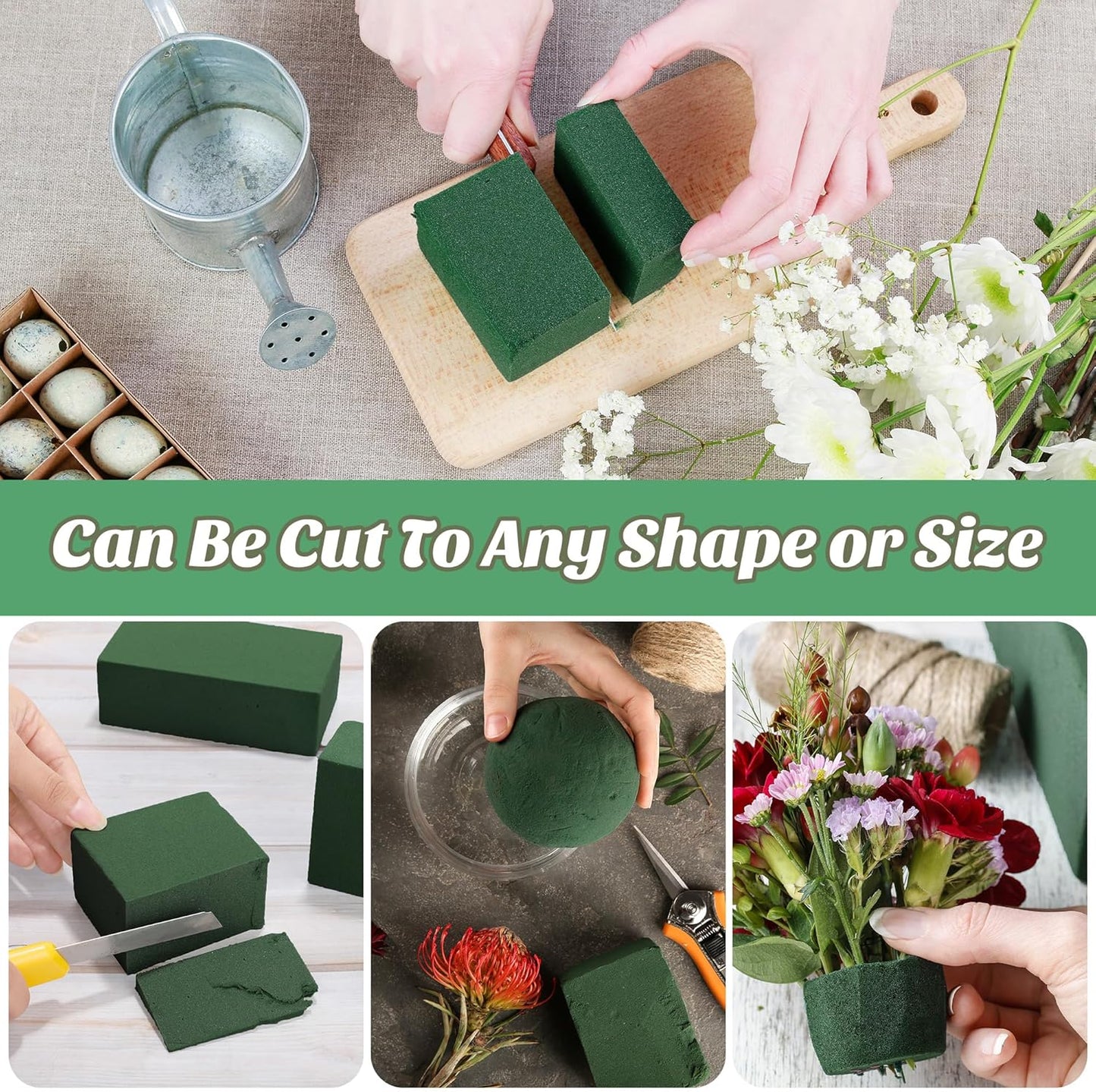 Aneco 8 Pieces Floral Foam Blocks with 2 Rolls Floral Tape 5.5''L x 3.1''W x 1.8''H Green Square Flower Foams Flower Arrangements Supplies for Dry & Wet Flower Wedding Home Decor and DIY Crafts
