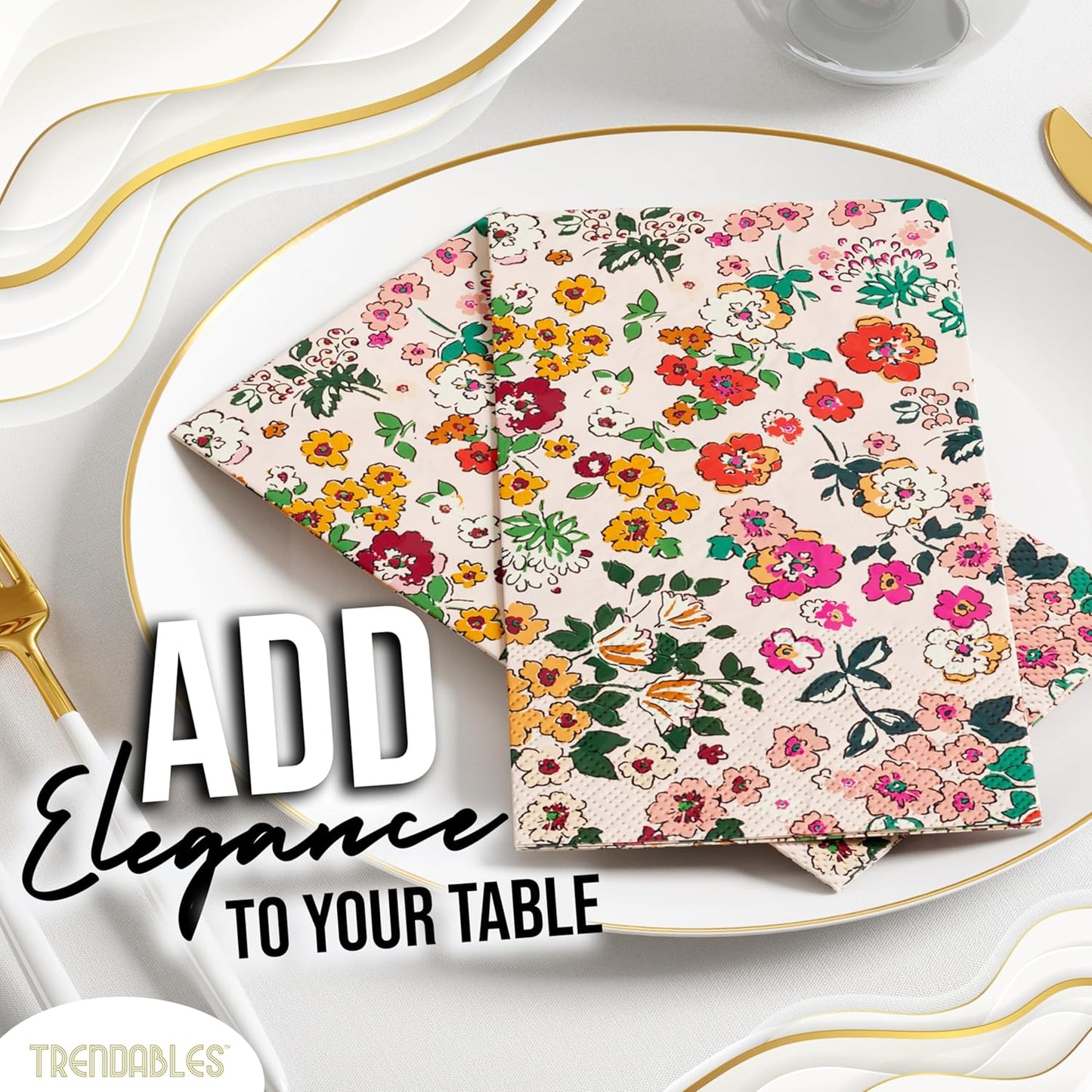 Trendables Floral Napkins for decoupage 100 Pcs 3 Ply floral paper napkins decorative Guest Towels Disposable Bathroom, Flower Design For Tea Party Decorations, Dinners & Weddings
