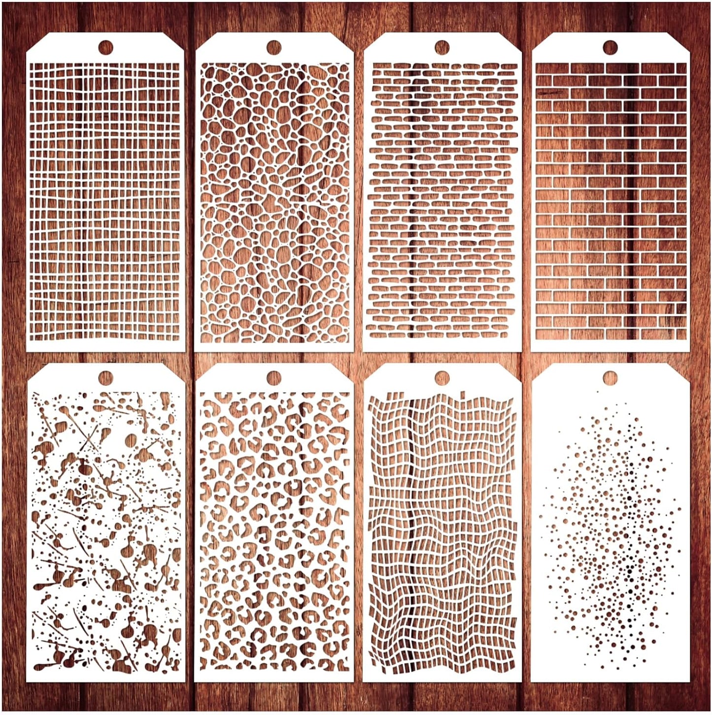 8 Pieces Stencils for Crafts, Leopard Brick Dot Layering Stencils Mixed Media Texture Stencils for Painting on Card Making Canvas DIY Crafts Furniture Paper (8 Layering)