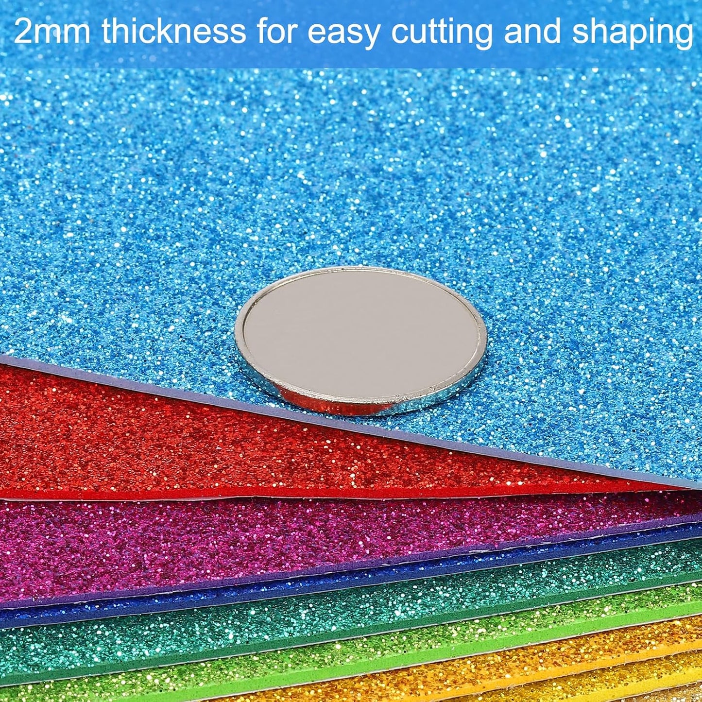 PATIKIL 2mm(1/10") Thick Non Adhesive Glitter Foam Sheet 16x24inch(40x60cm) Dark Blue, EVA Shiny Foam Board for Craft, 6 Pcs