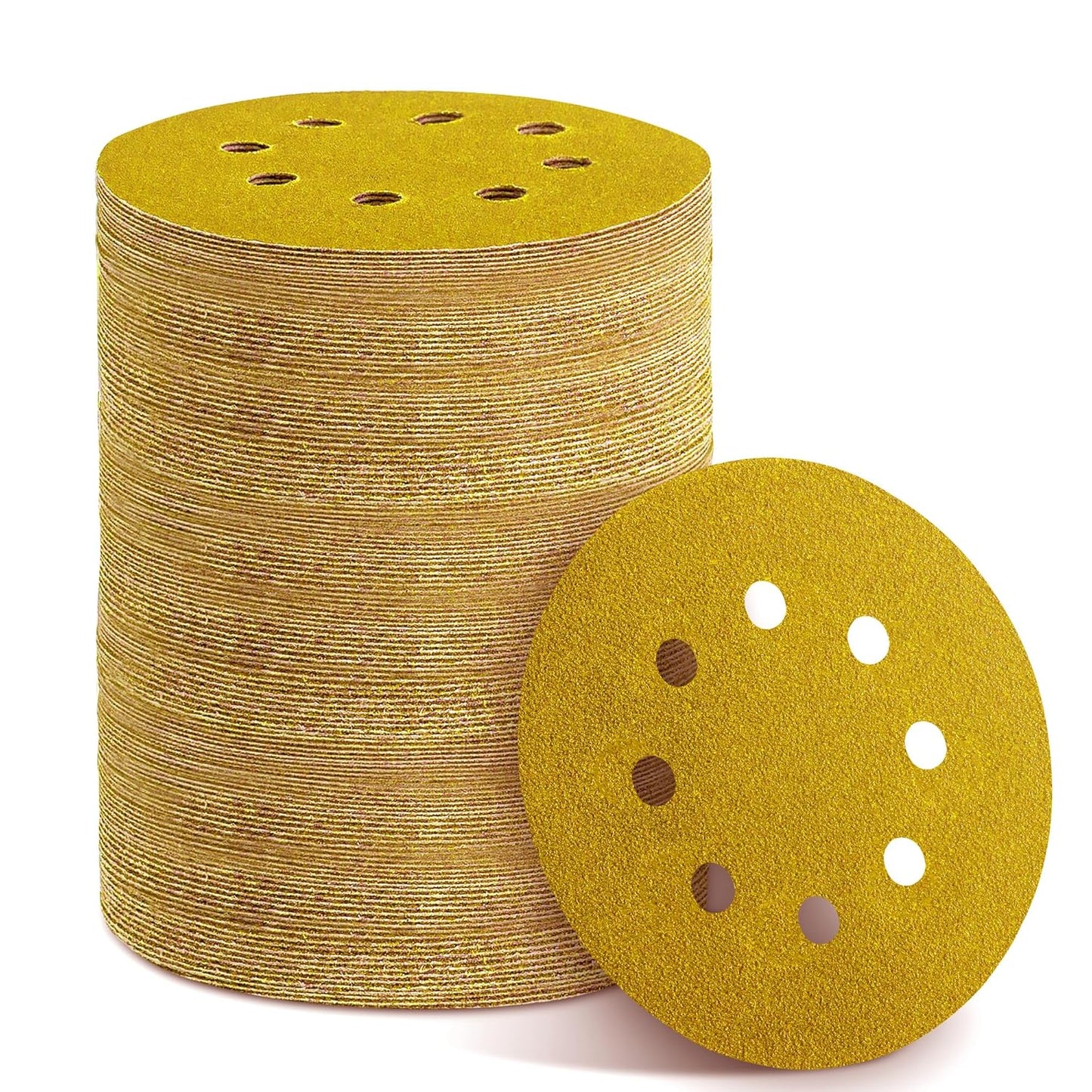 150PCS Gold Sanding Discs Set, 5-Inch 8-Hole Sandpaper for Random Orbital Sander, Including 60,80,120,150,240,320,400 Grit, for Automotive or Woodworking