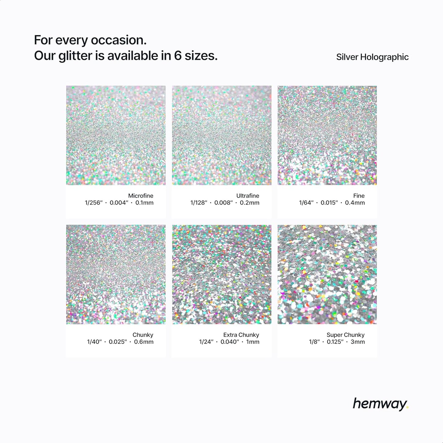 Hemway Polyurethane & Epoxy Resin Glitter 100g / 3.5oz Metallic Crystal Flake Additive for Flooring Jewelry Tumblers Glass Pigment - Extra Chunky (1/24" 0.040" 1mm) - Silver Holographic