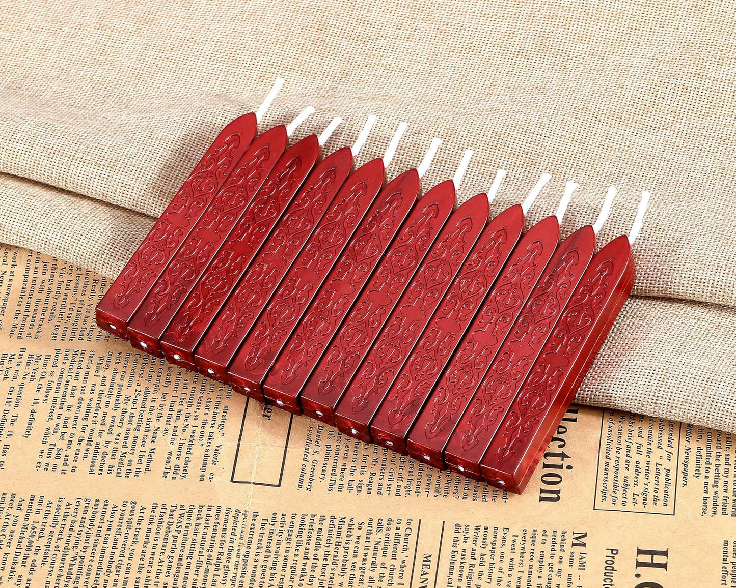 Yoption 12 Pcs Sealing Wax Sticks with Wicks, Antique Wine Red Wax Seal Sticks for Wax Seal Stamp, Wedding Invitations, Christmas, Gift Wrapping, Envelops Sealing (Antique Wine Red)