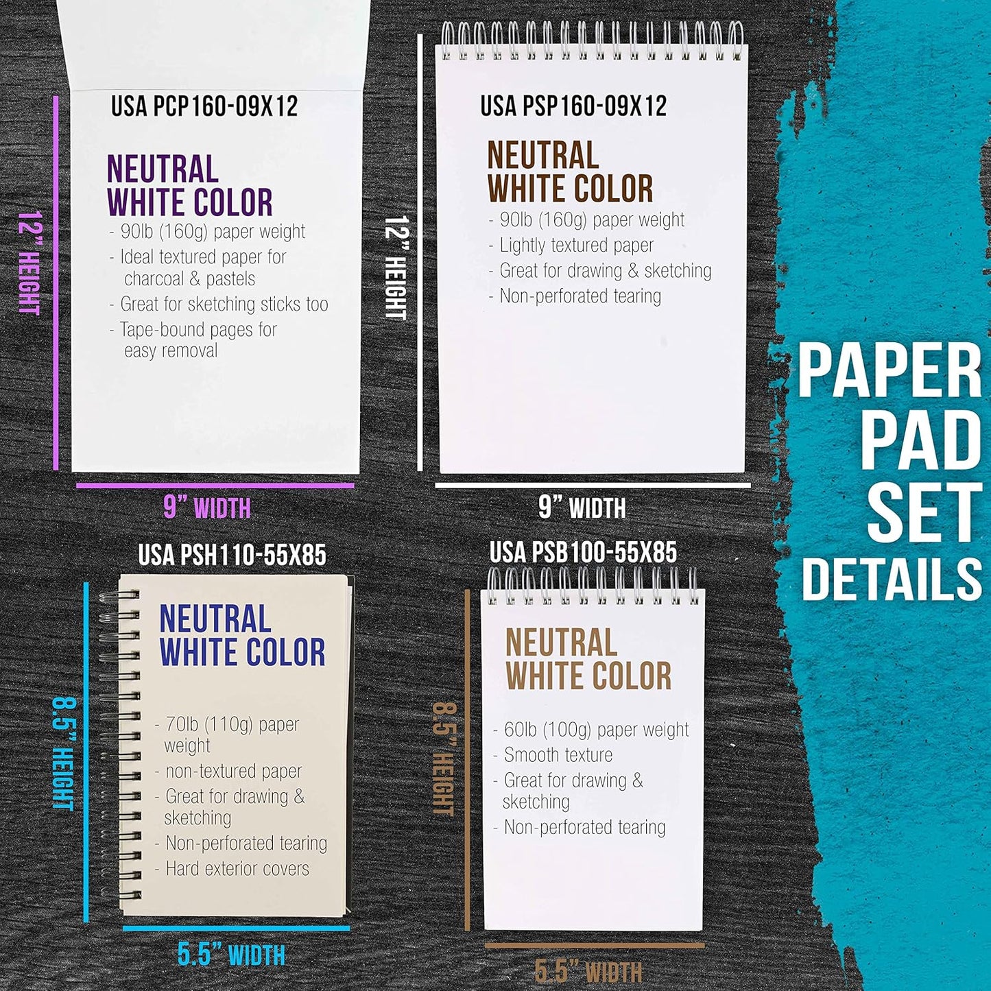 U.S. Art Supply 50 Piece Adult Coloring Book Artist Grade Colored Pencil Set with 4 Styles of Sketching & Drawing Paper - Sketching Shading Blending, Students Adults Beginners
