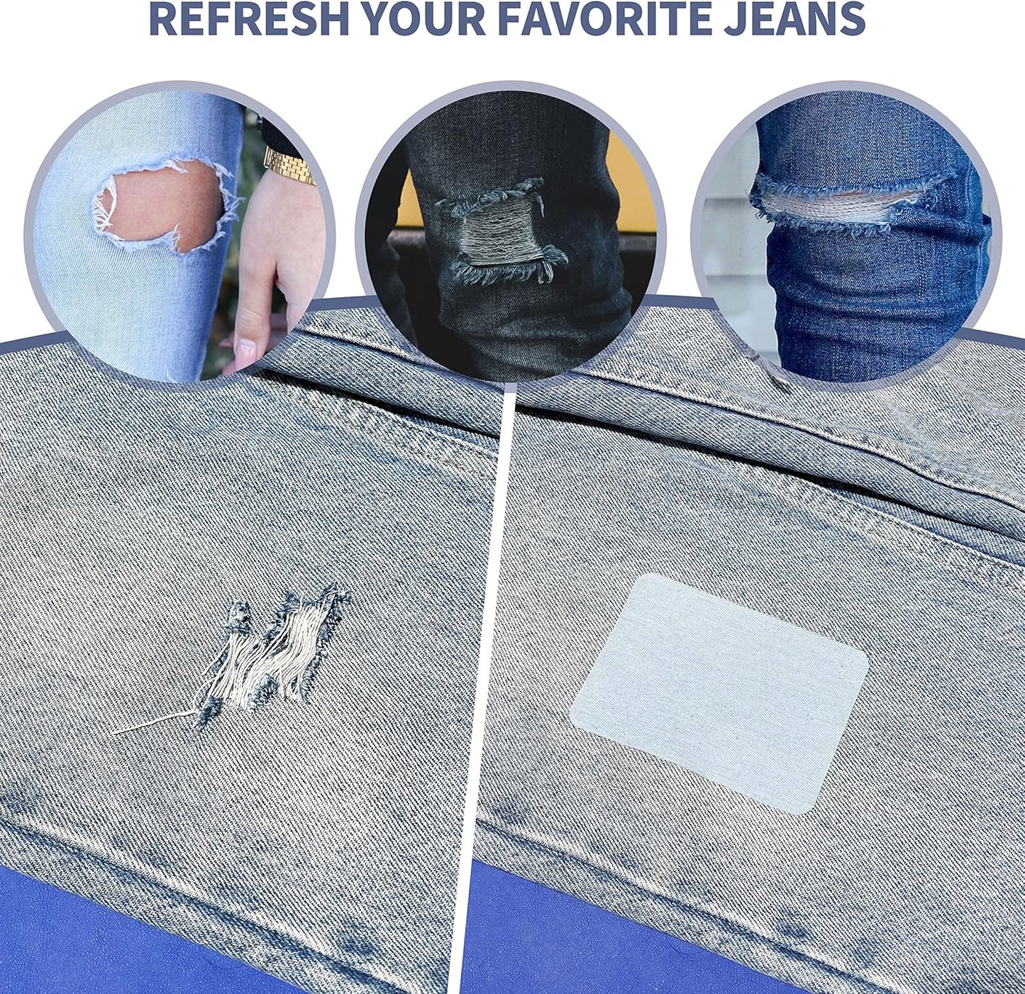 KING MOUNTAIN Iron-on Repair Patch,3"x60"100% Cotton Denim Iron-on Repair Patch, Jeans and Clothing Repair and Decoration Kit (Light Blue)