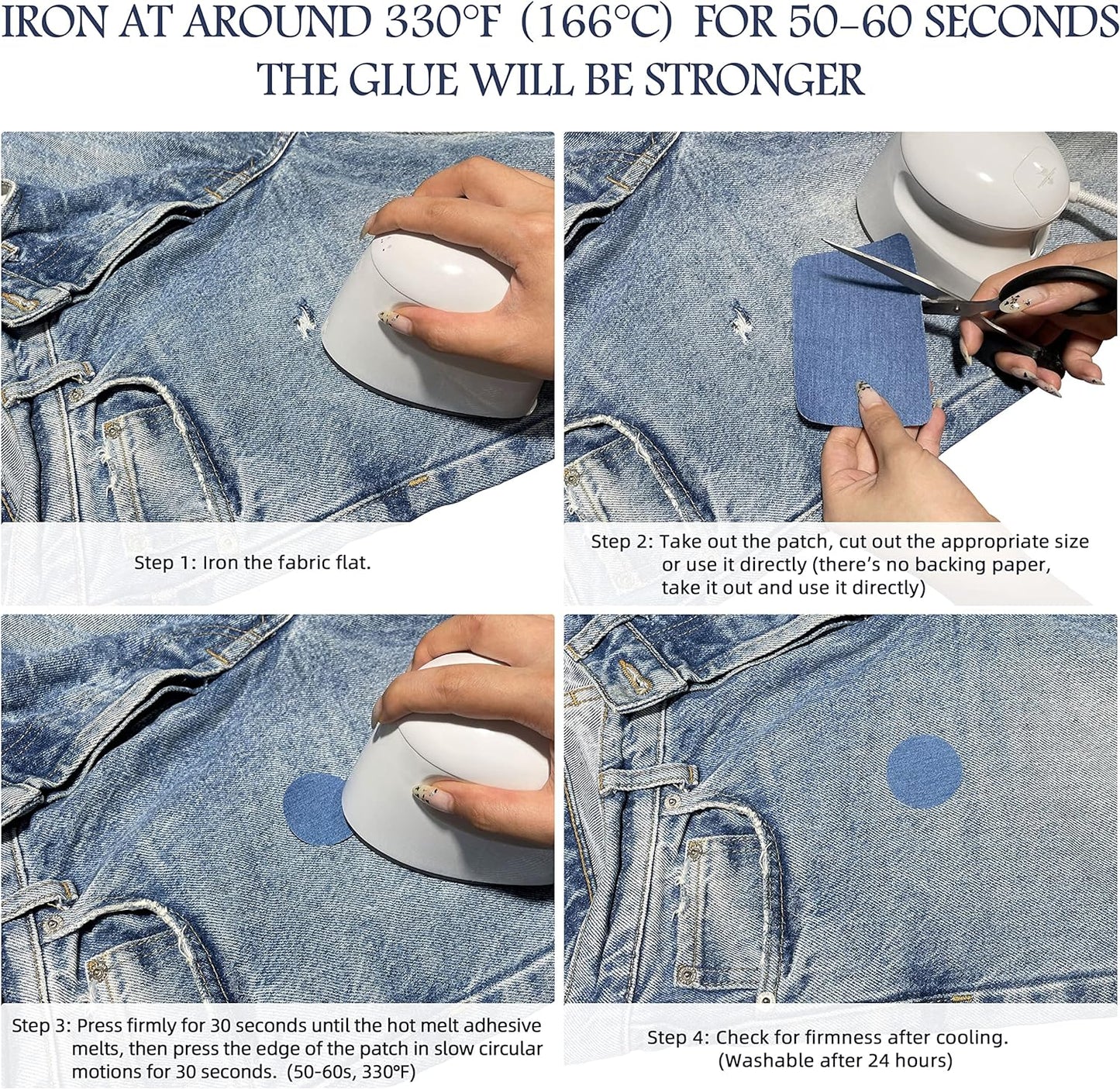 KING MOUNTAIN Iron-on Repair Patch,3"x60"100% Cotton Denim Iron-on Repair Patch, Jeans and Clothing Repair and Decoration Kit (Black)