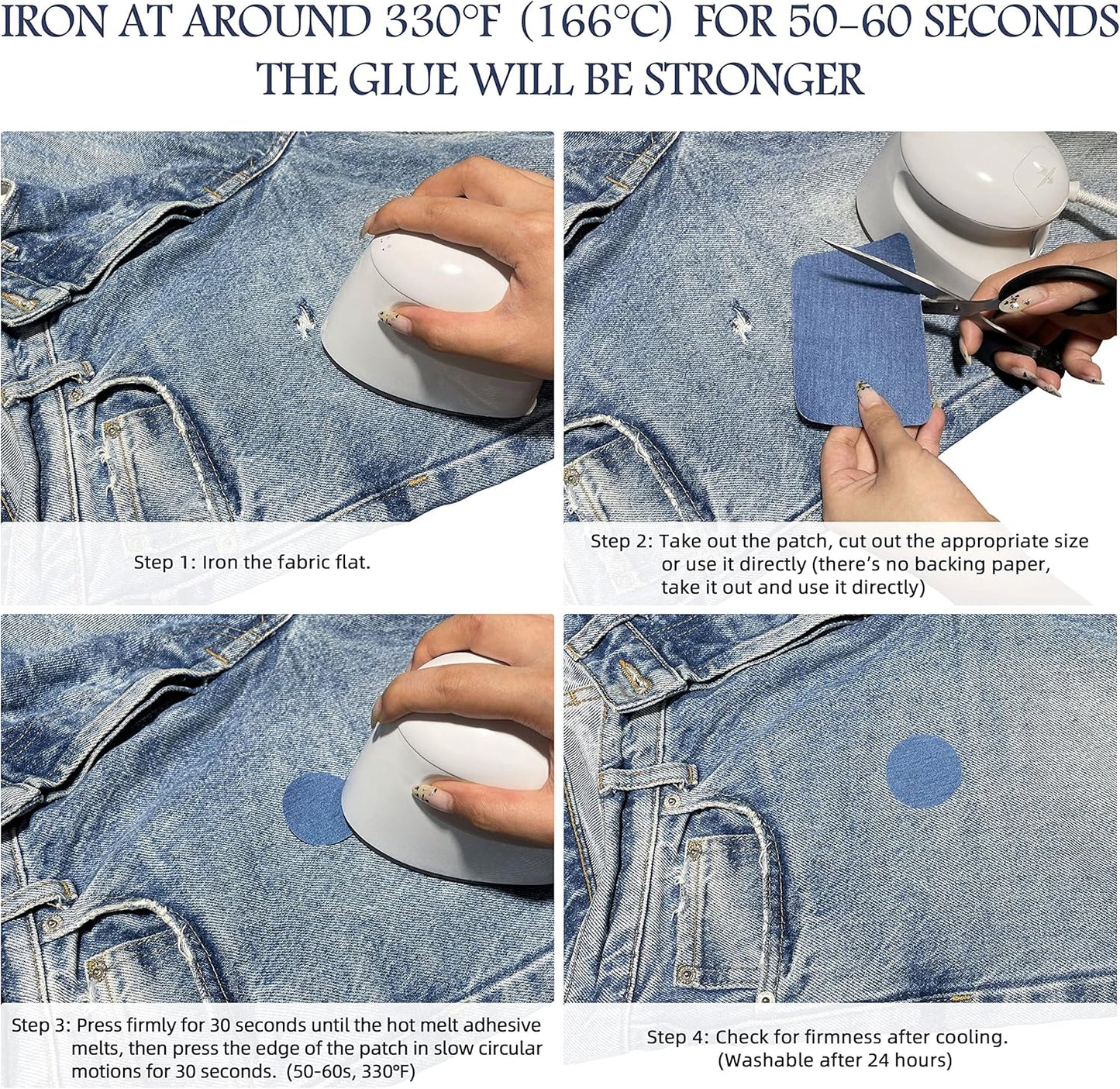 KING MOUNTAIN Iron-on Repair Patch,3"x60"100% Cotton Denim Iron-on Repair Patch, Jeans and Clothing Repair and Decoration Kit (Sky Blue)