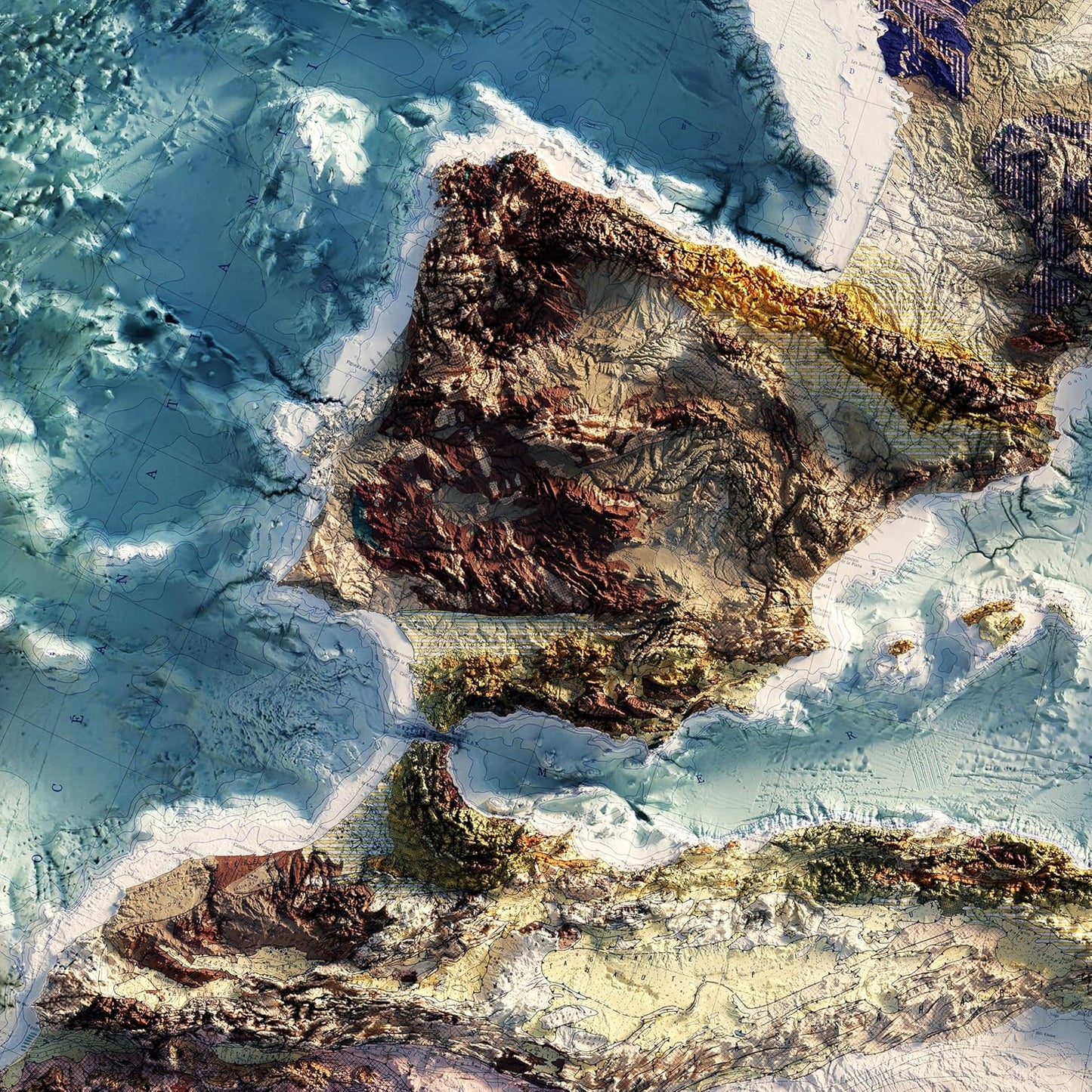 Muir Way Shaded Relief Elevation Map of Europe - Vintage-Style Topographic Wall Art with Map Look - Unframed Flat Paper Print, 24x20