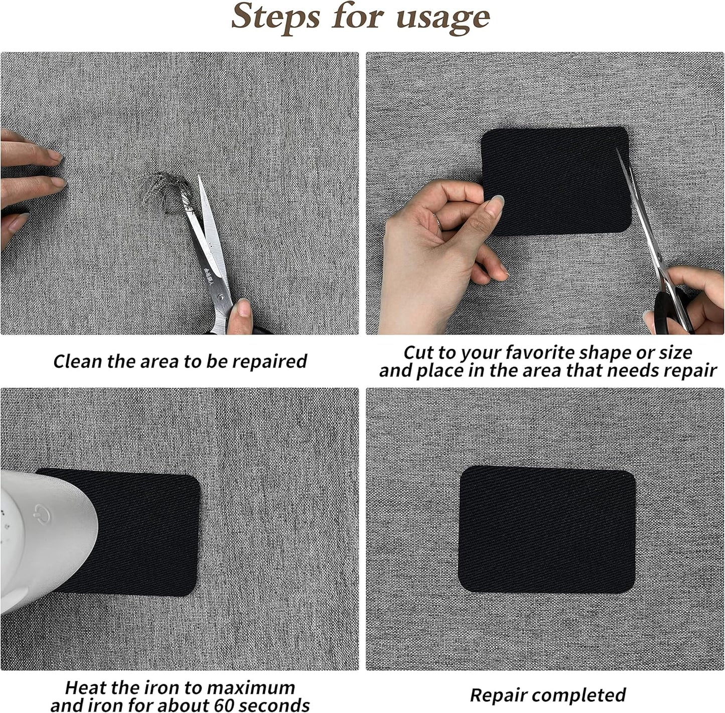 KING MOUNTAIN 100% Cotton Fabric Iron-on Repair Patch, Inside&Outside Clothes Repair Patch, 3"x60" with Backing Glue Repair Decorative Patch kit (White)
